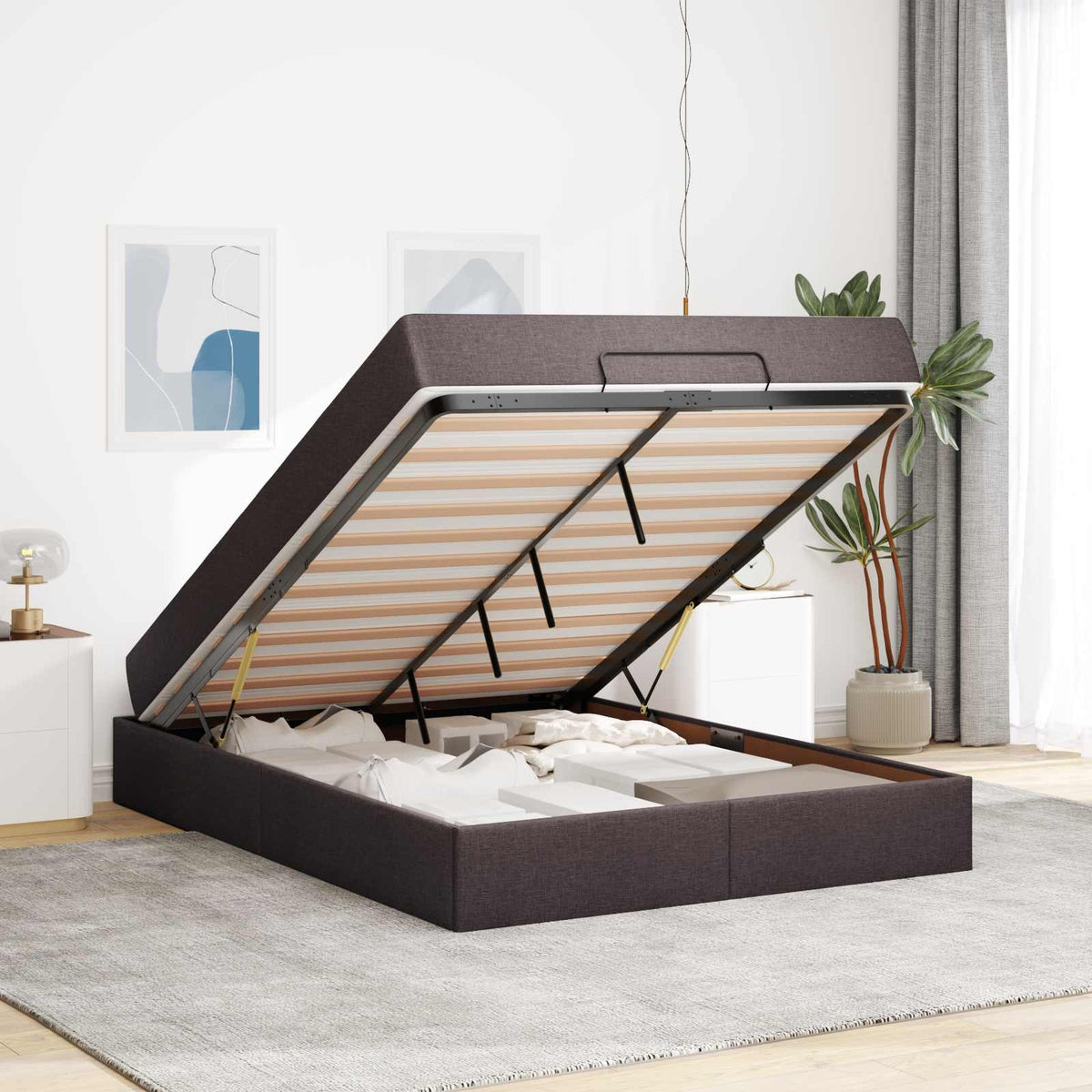 Cadre de lit avec matelas 2 pc Tan tissu - XIOS Store SNC