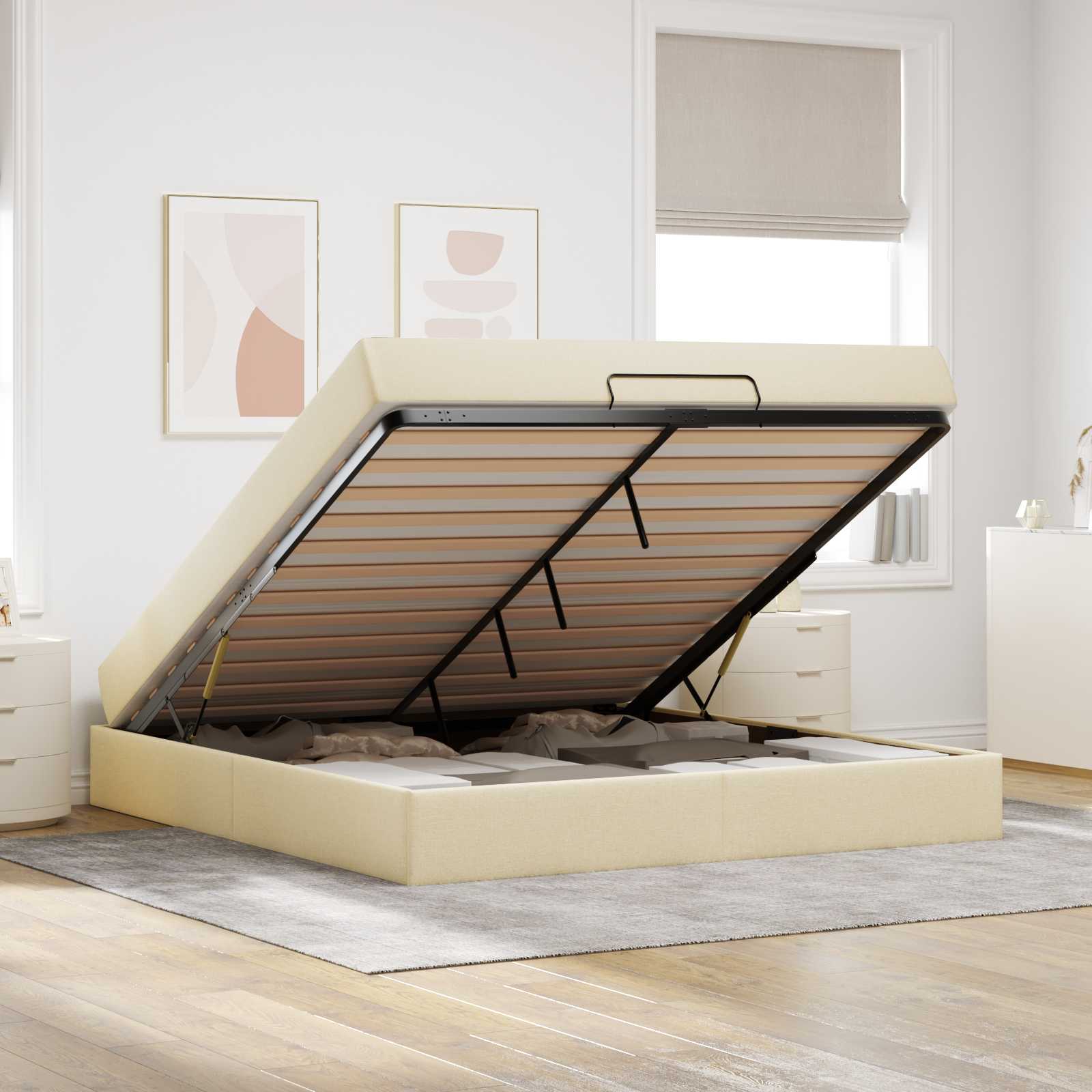 Cadre de lit avec matelas 2 pc Crème tissu