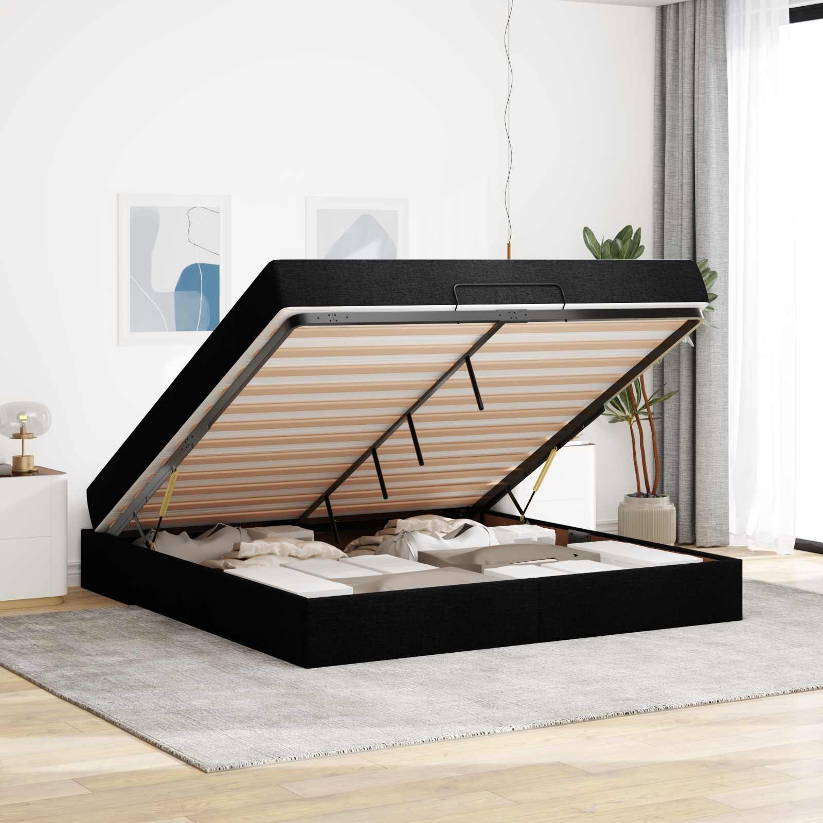 Cadre de lit avec matelas 2 pc Noir tissu - XIOS