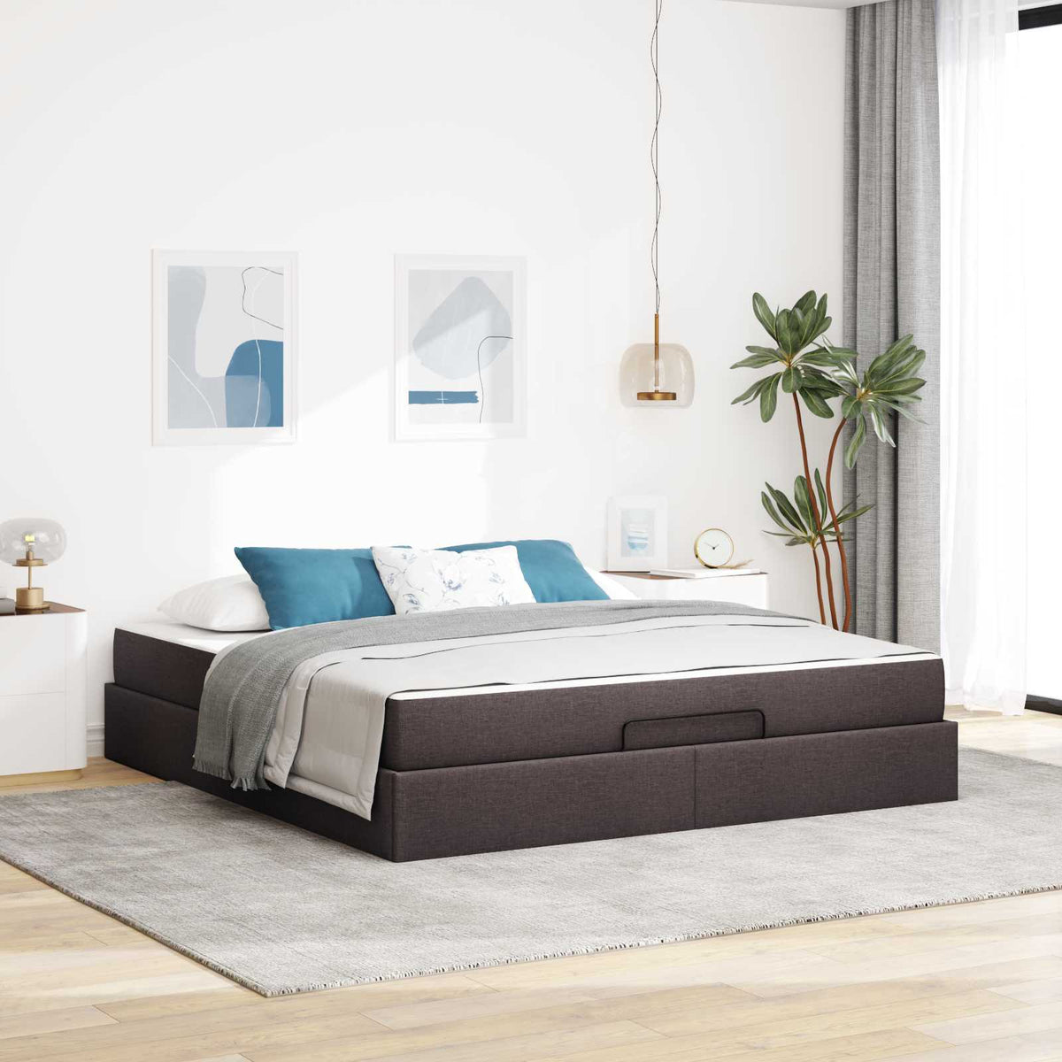 Cadre de lit avec matelas 2 pc Tan tissu