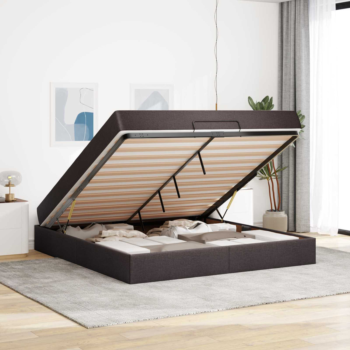 Cadre de lit avec matelas 2 pc Tan tissu