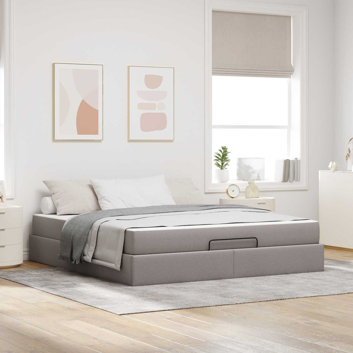 Cadre de lit avec matelas 2 pièces Taupe tissu