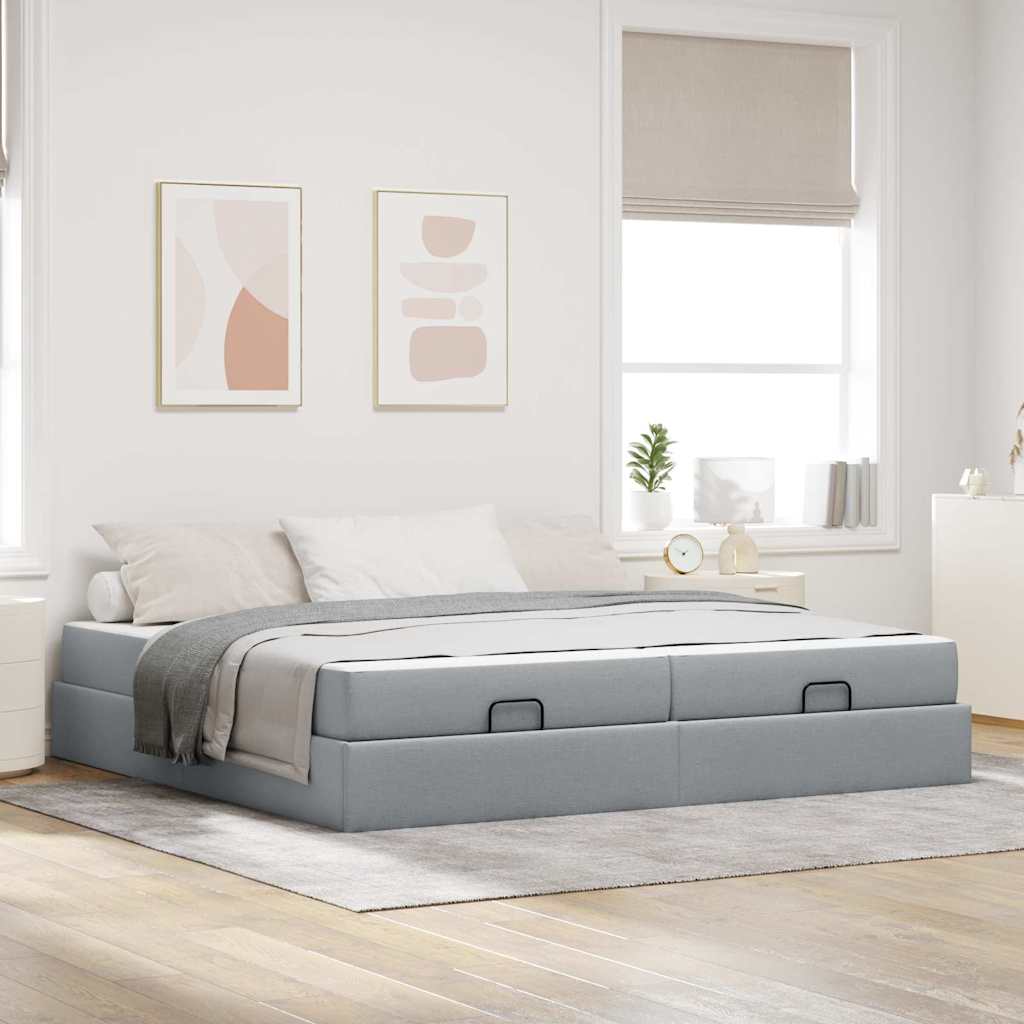 Cadre de lit avec stockage Gris clair 200 x 200 cm tissu - XIOS