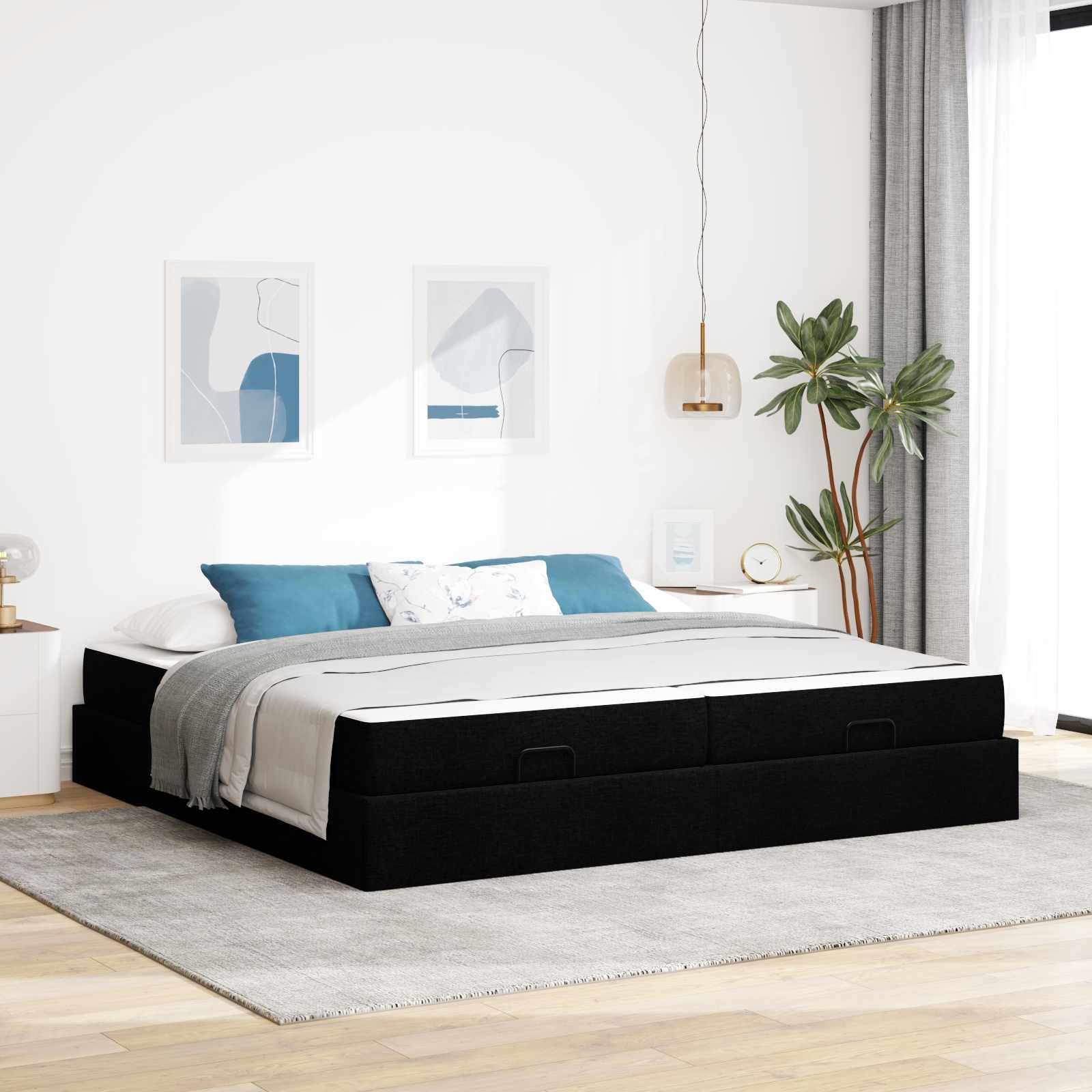 Cadre de lit avec matelas avec matelas 2 pcs Noir tissu - XIOS