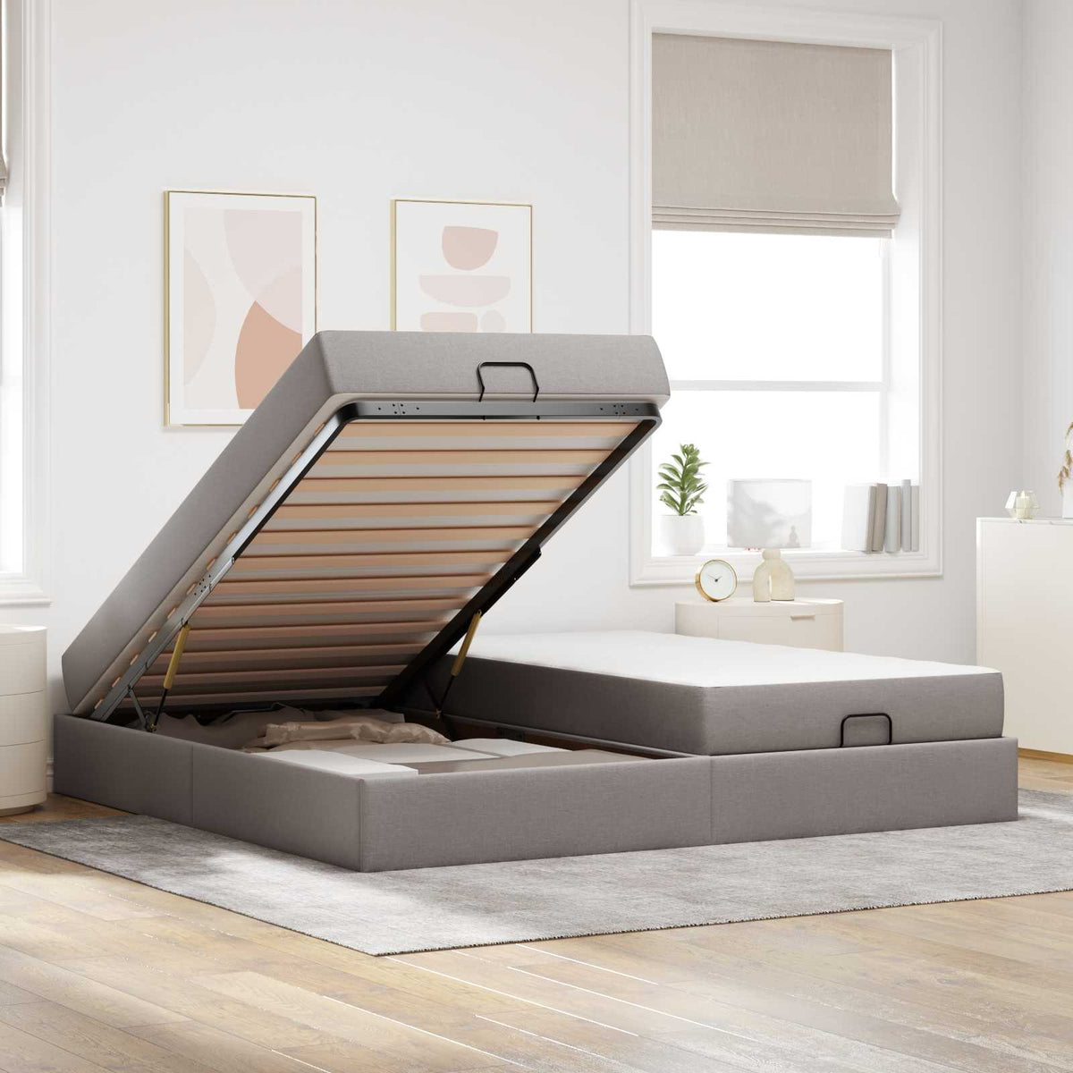 Cadre de lit avec matelas 2 pièces Taupe tissu
