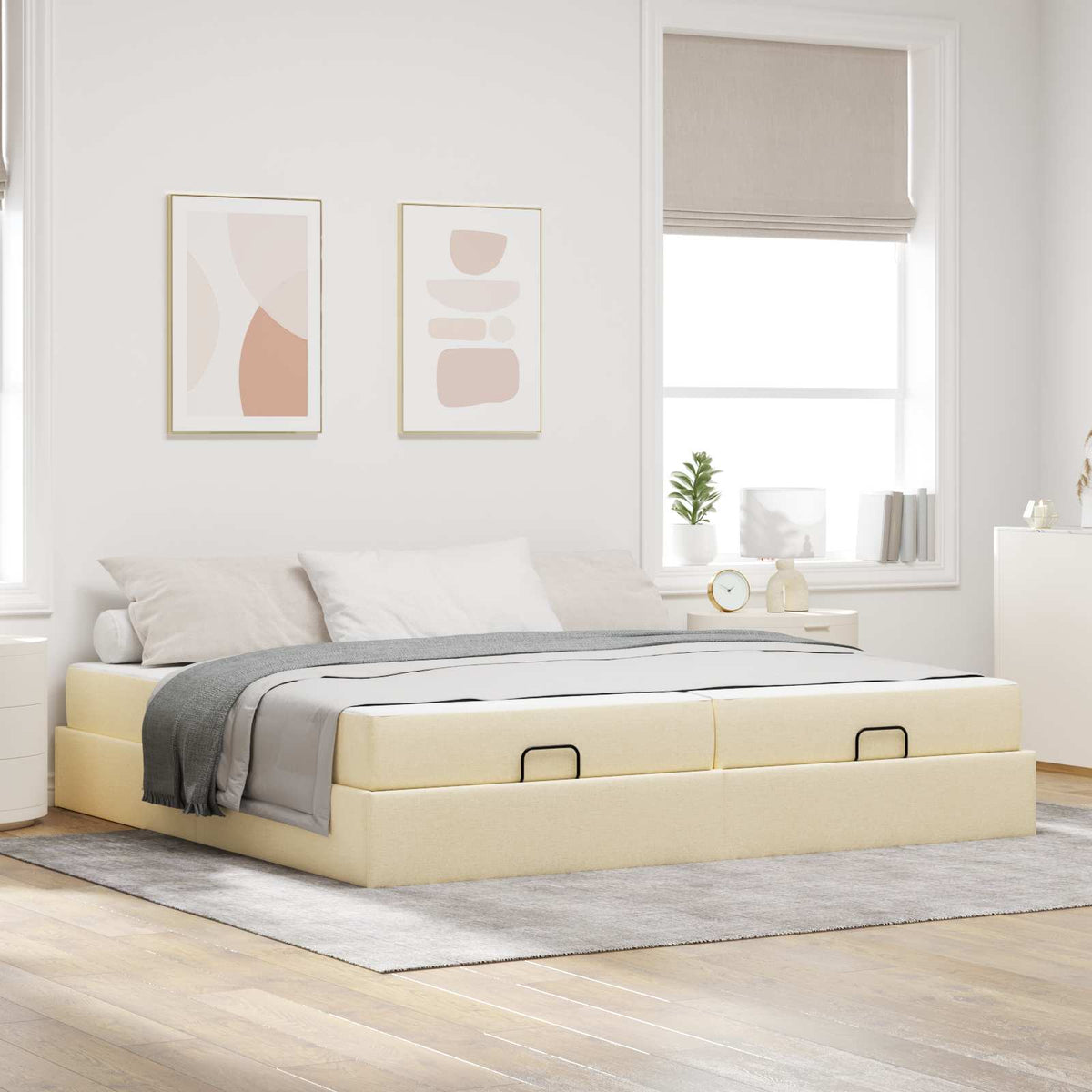 Cadre de lit avec matelas 2 pièces Crème tissu