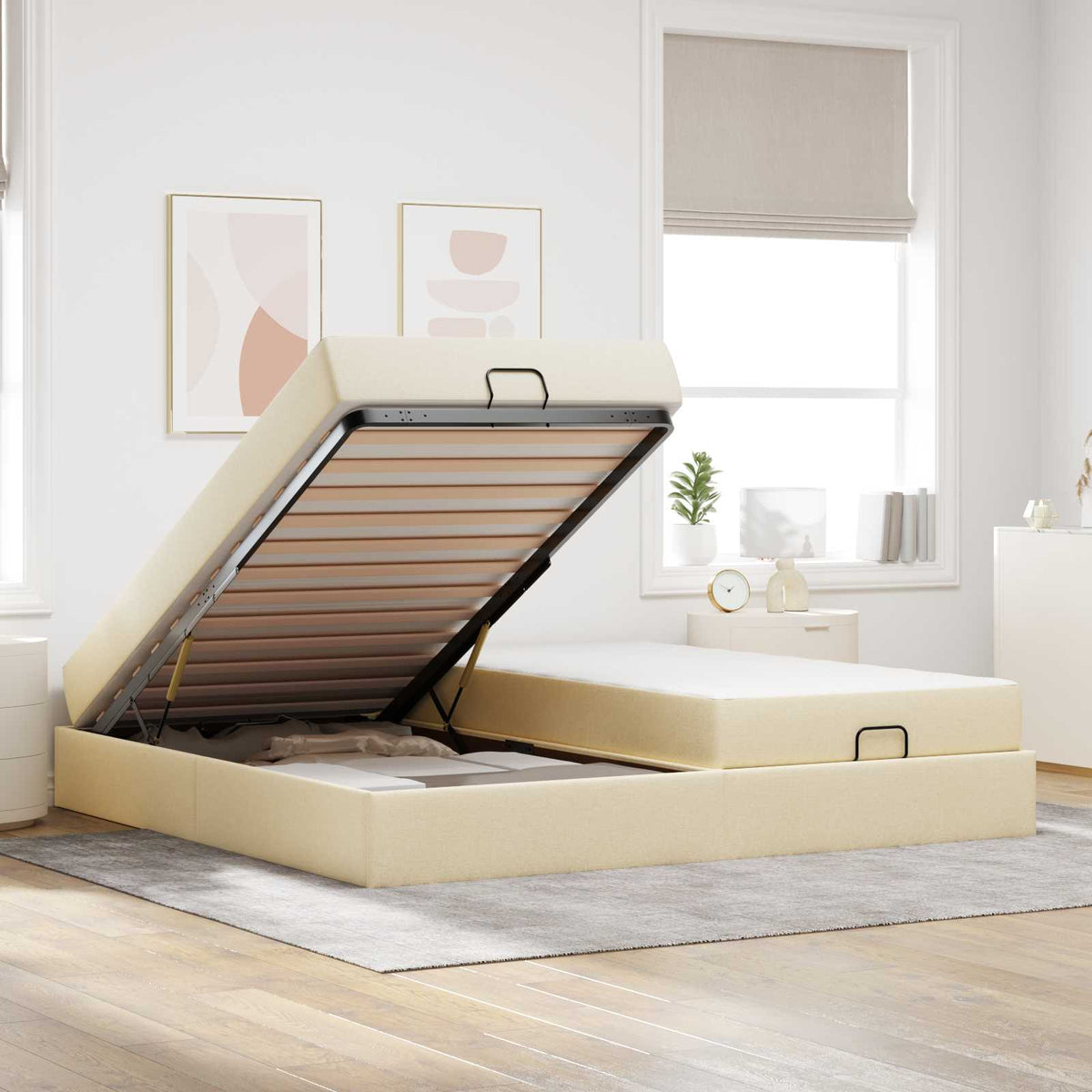 Cadre de lit avec matelas 2 pièces Crème tissu