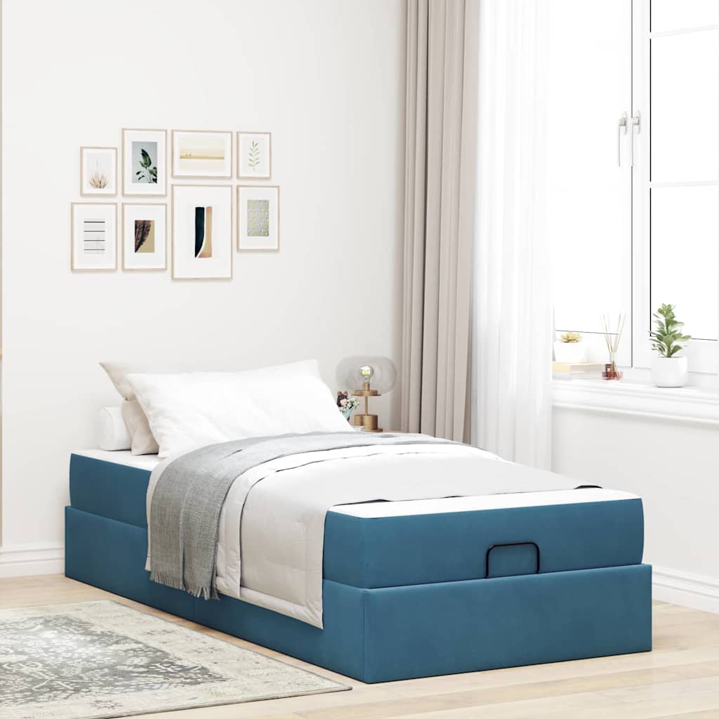 Cadre de lit avec matelas Bleu 90 x 190 cm Velours - XIOS
