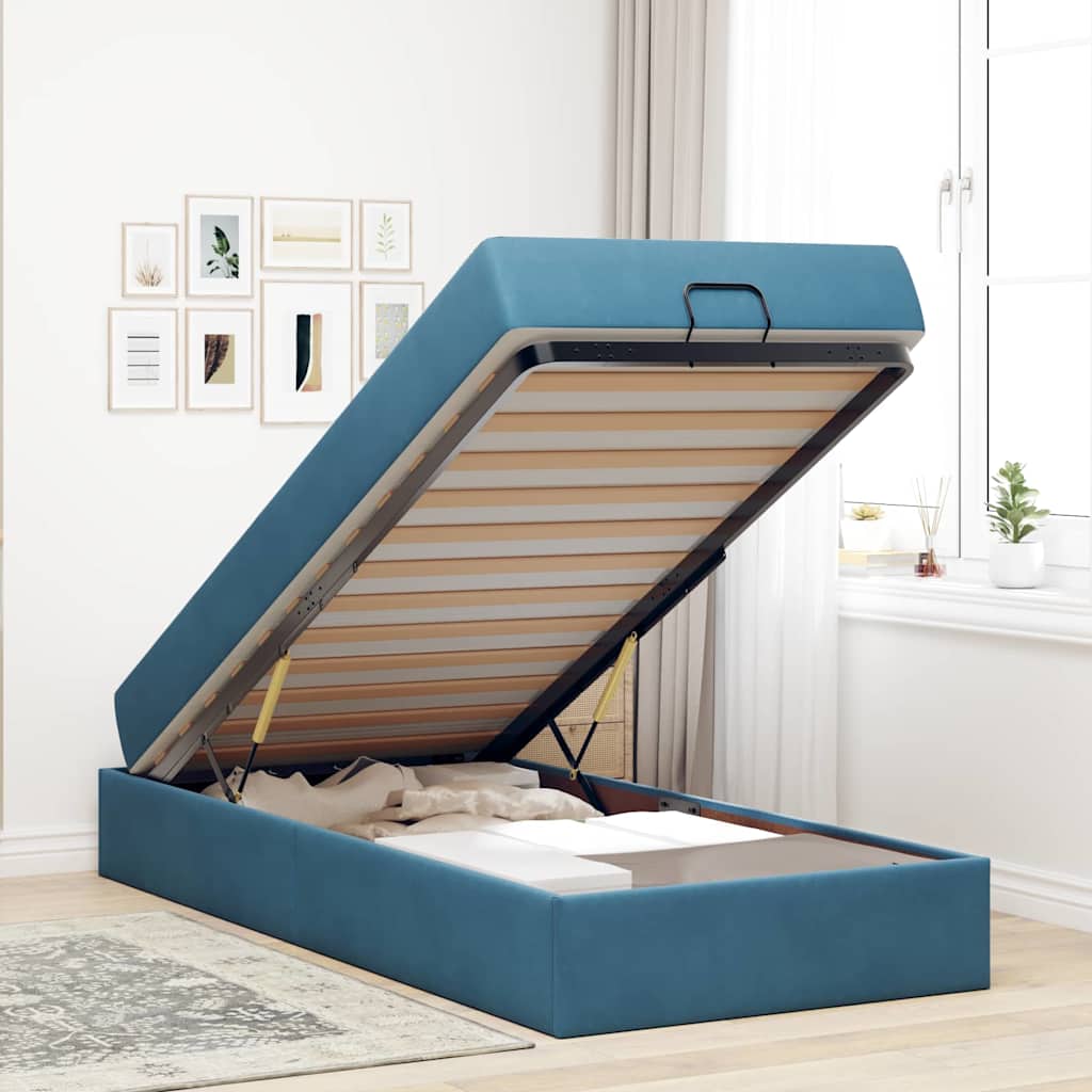 Cadre de lit avec matelas Bleu 90 x 190 cm Velours - XIOS