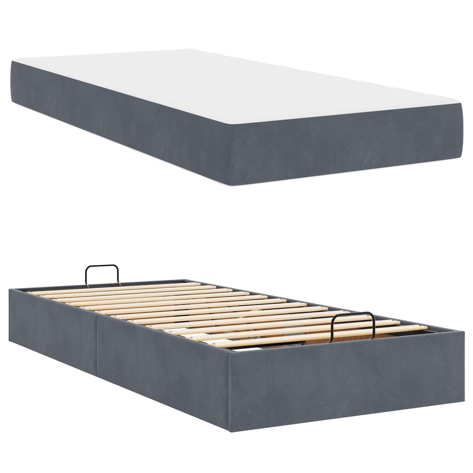 Cadre de lit avec matelas avec matelas 2 pcs Gris Foncé Velours - XIOS