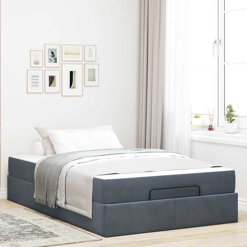 Cadre de lit avec matelas Gris foncé 120 x 190 cm Velours - XIOS