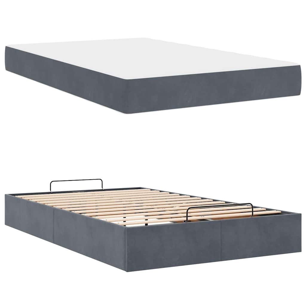 Cadre de lit avec matelas Gris foncé 120 x 190 cm Velours - XIOS