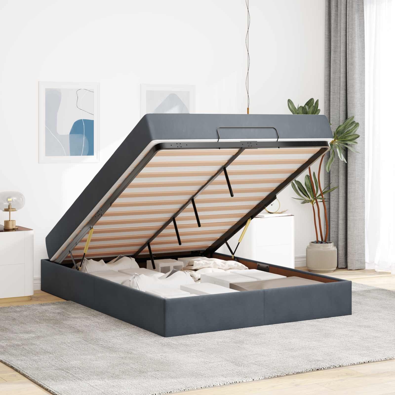 Cadre de lit avec matelas 2 pcs Gris Foncé Velours - XIOS
