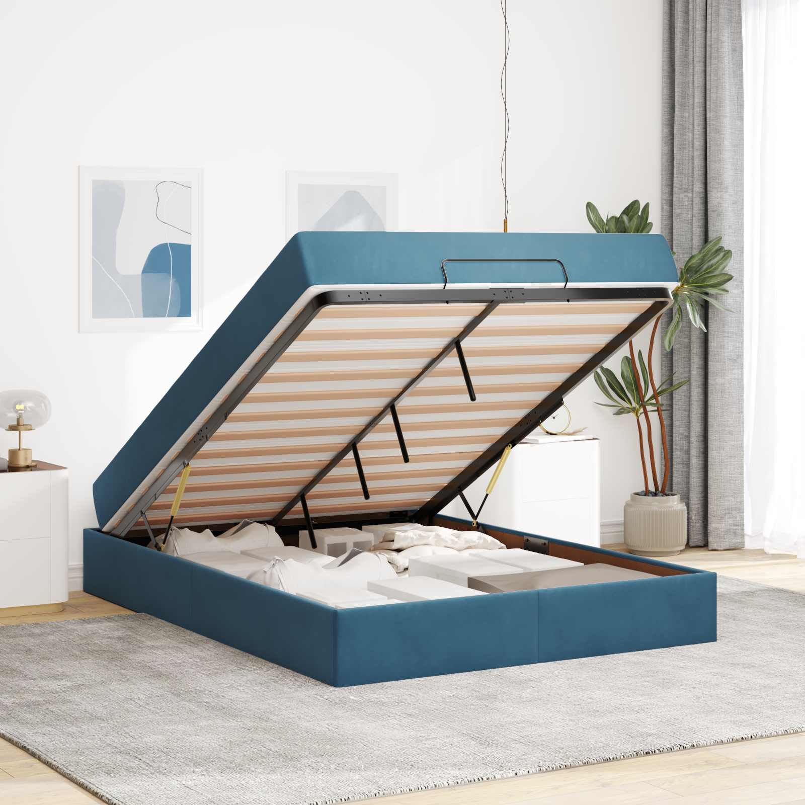 Cadre de lit avec matelas 2 pcs Bleu Velours - XIOS