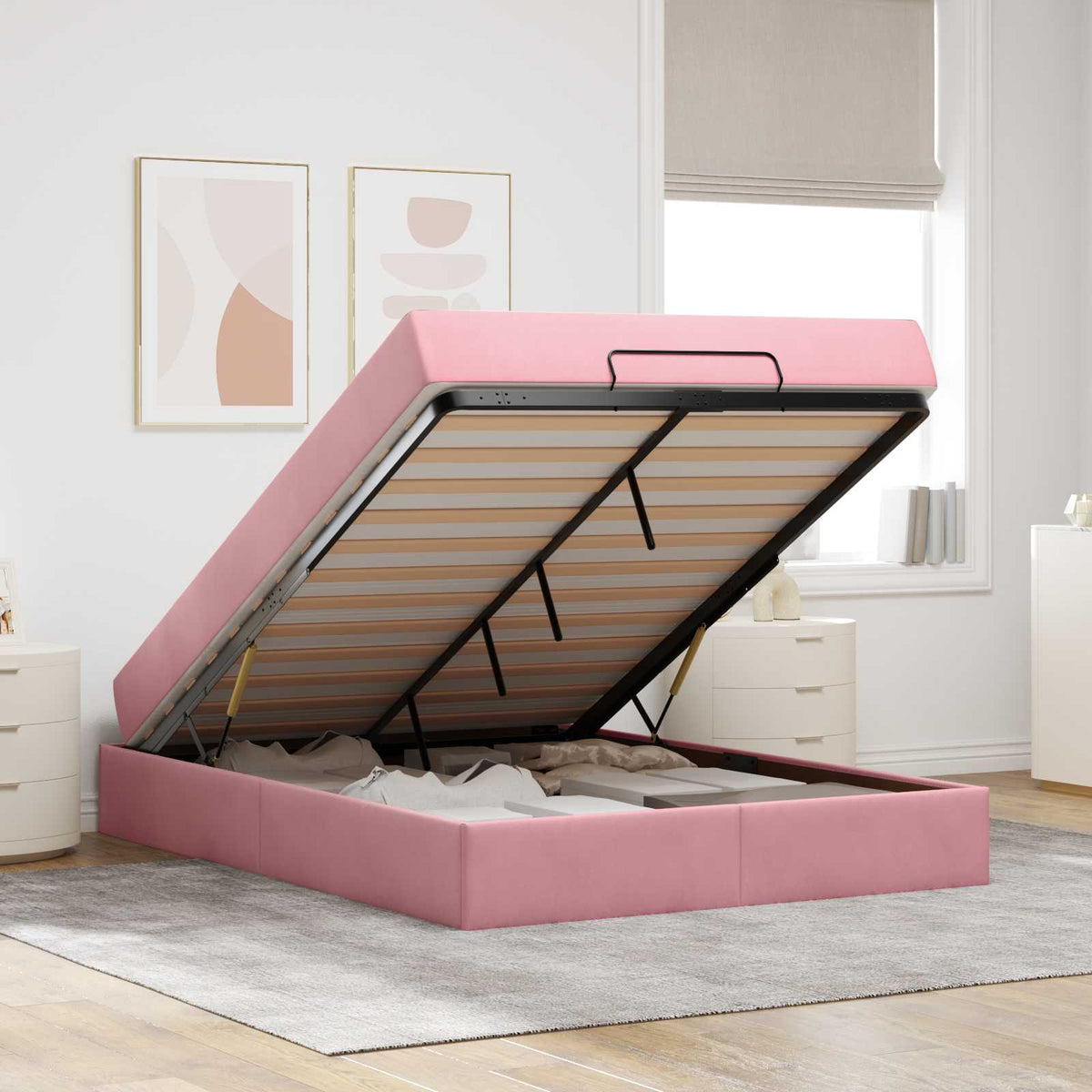 Cadre de lit avec matelas 2 pièces Rose Velours