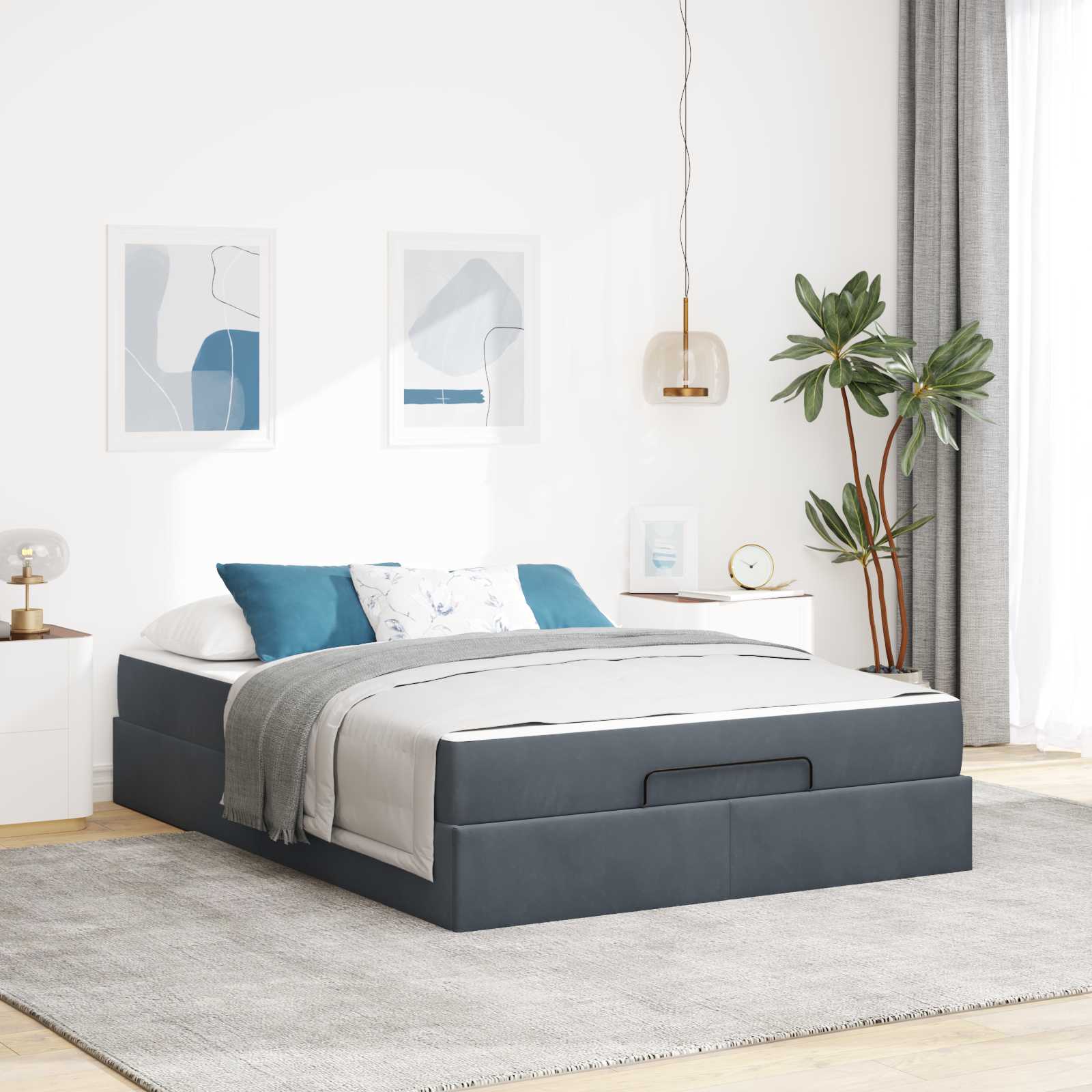 Cadre de lit avec matelas avec matelas 2 pcs Gris Foncé Velours - XIOS