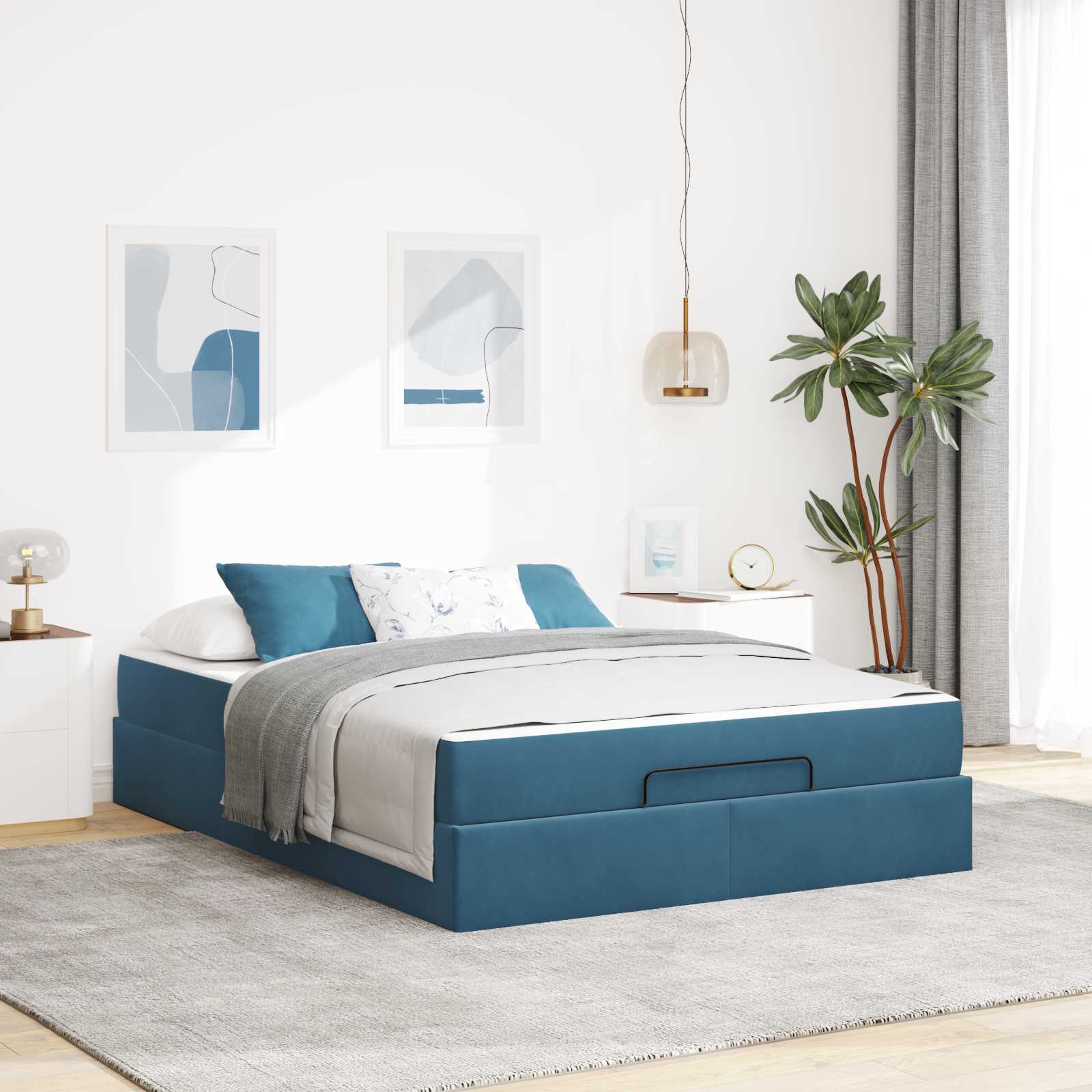 Cadre de lit avec matelas 2 pcs Bleu Velours - XIOS