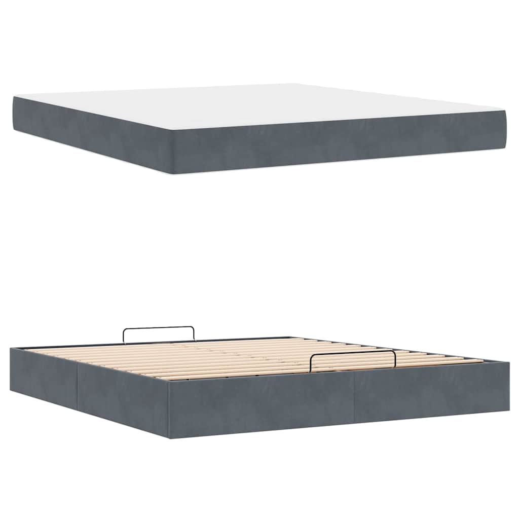 Cadre de lit avec matelas 2 pcs Gris Foncé Velours - XIOS