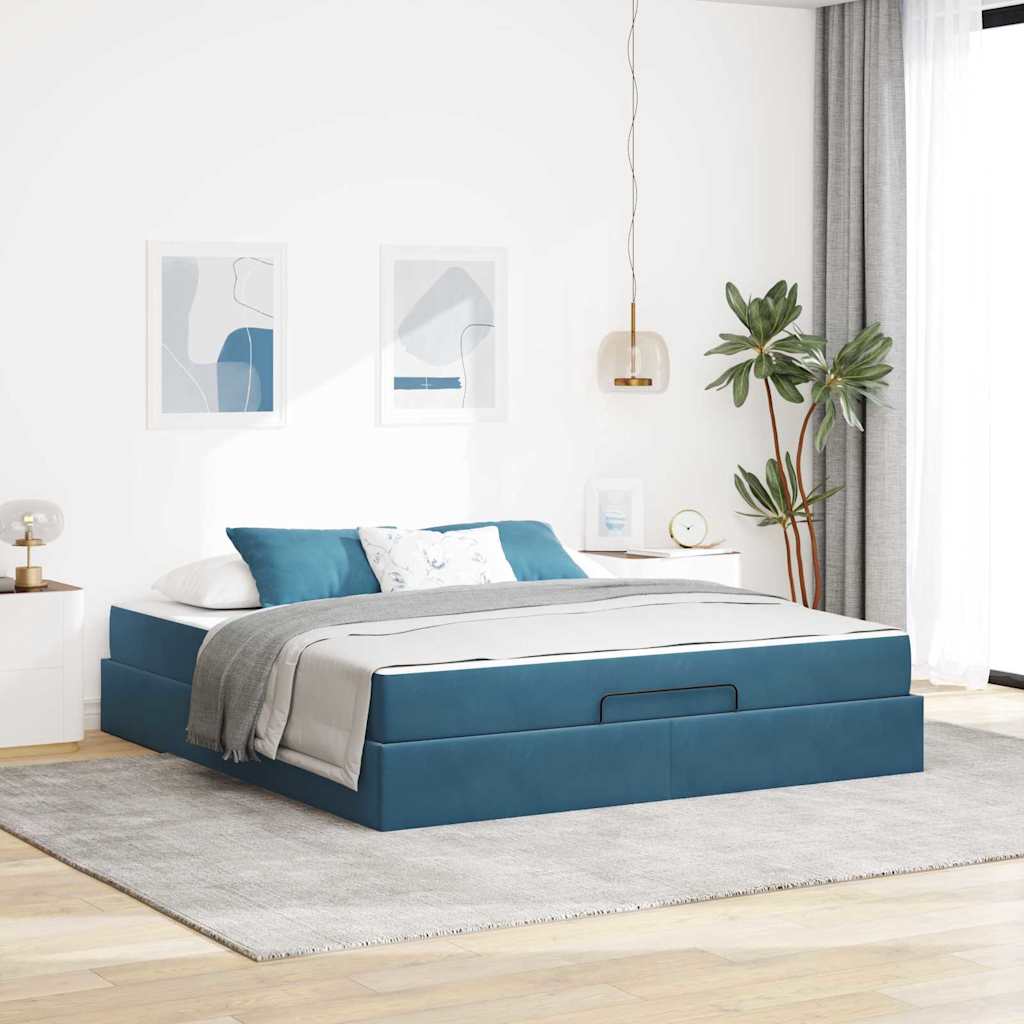Cadre de lit avec matelas 2 pcs Bleu Velours - XIOS