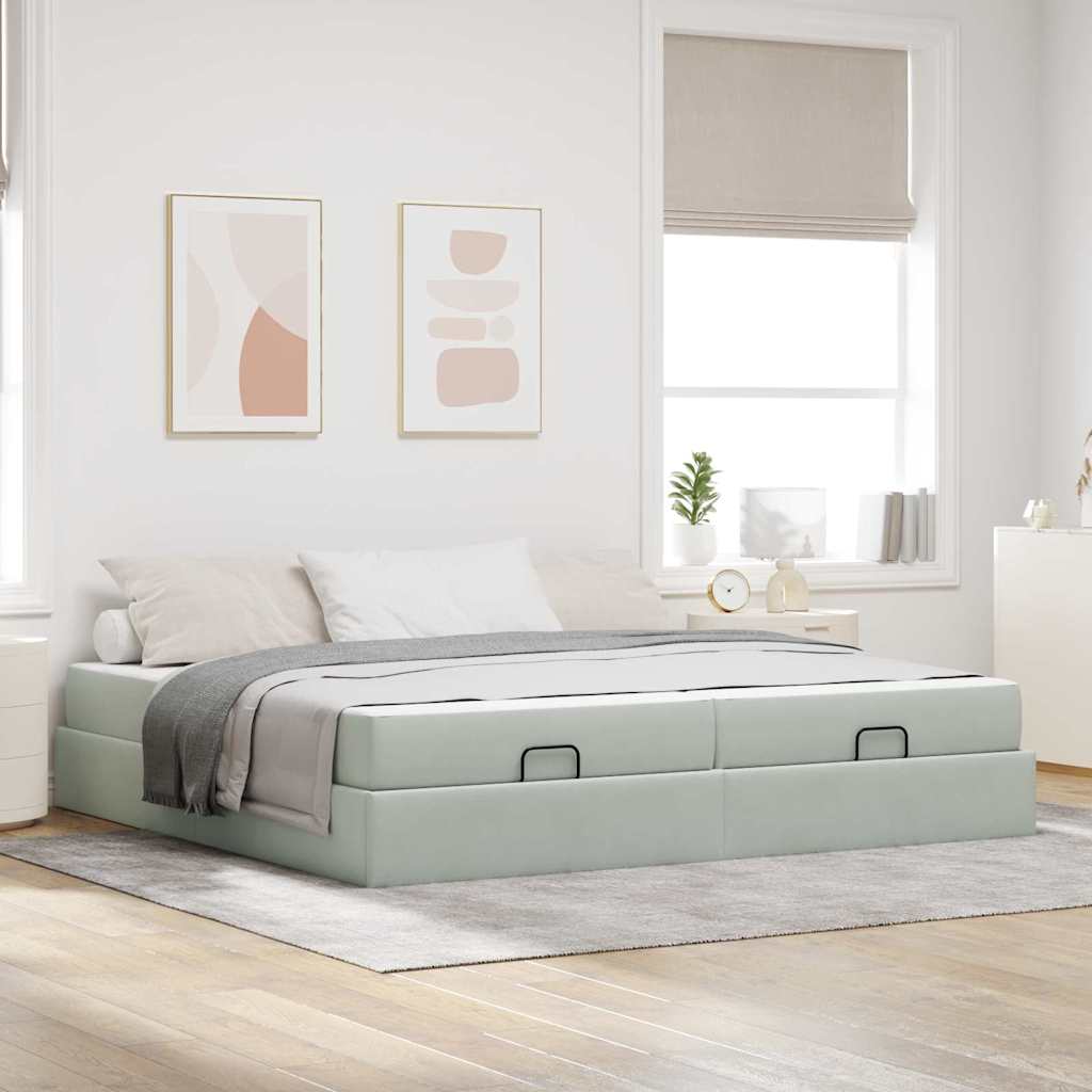 Cadre de lit avec matelas 2 pc Gris clair Velours
