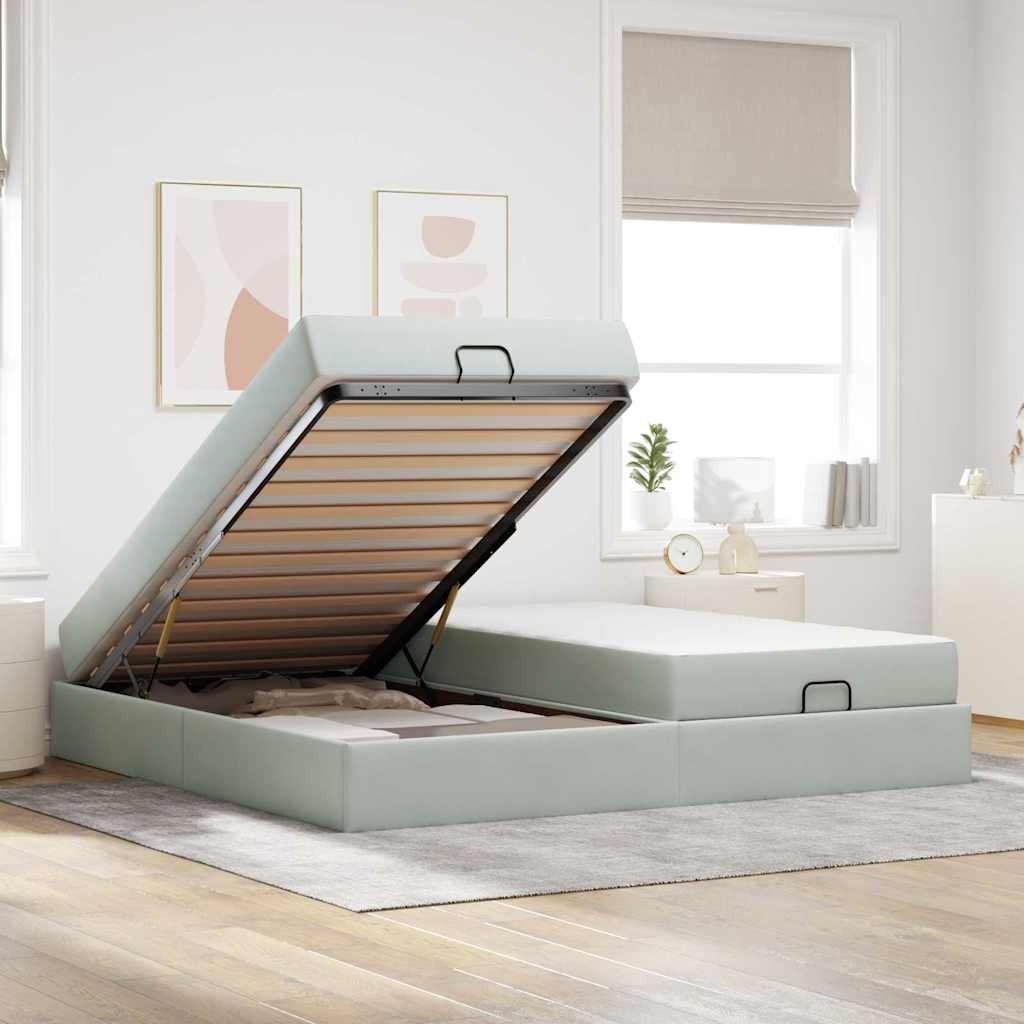 Cadre de lit avec matelas 2 pc Gris clair Velours