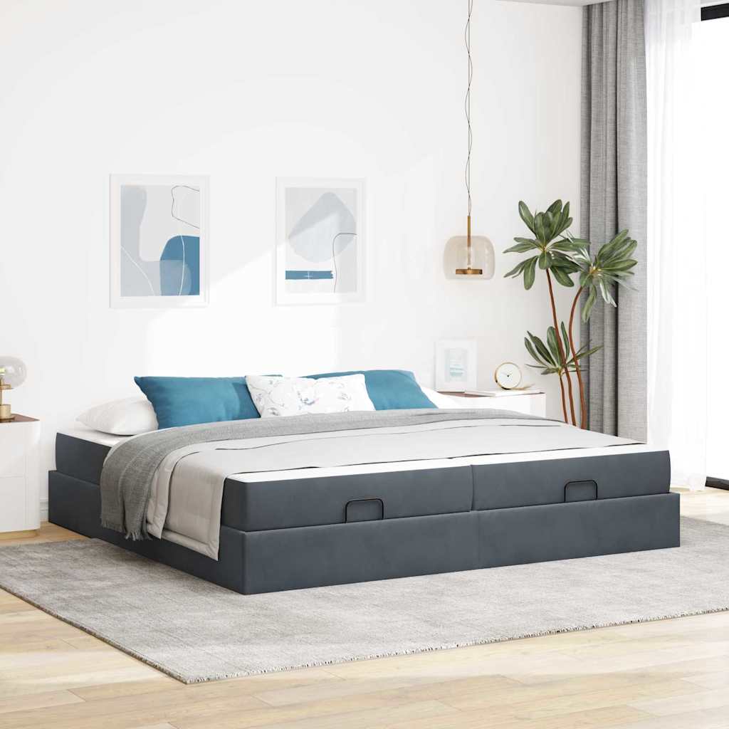 Cadre de lit avec matelas avec matelas 2 pcs Gris Foncé Velours - XIOS