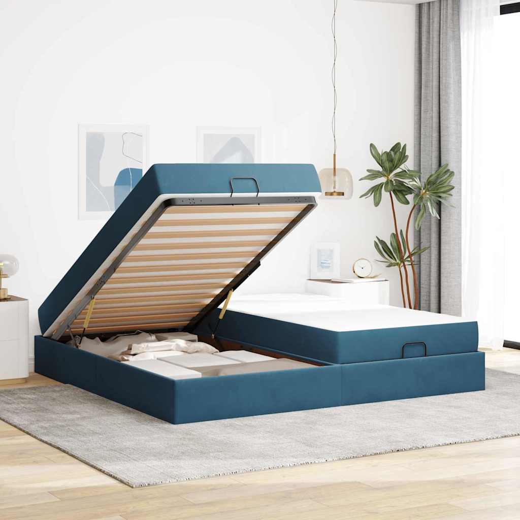 Cadre de lit avec matelas avec matelas 2 pcs Bleu Velours - XIOS