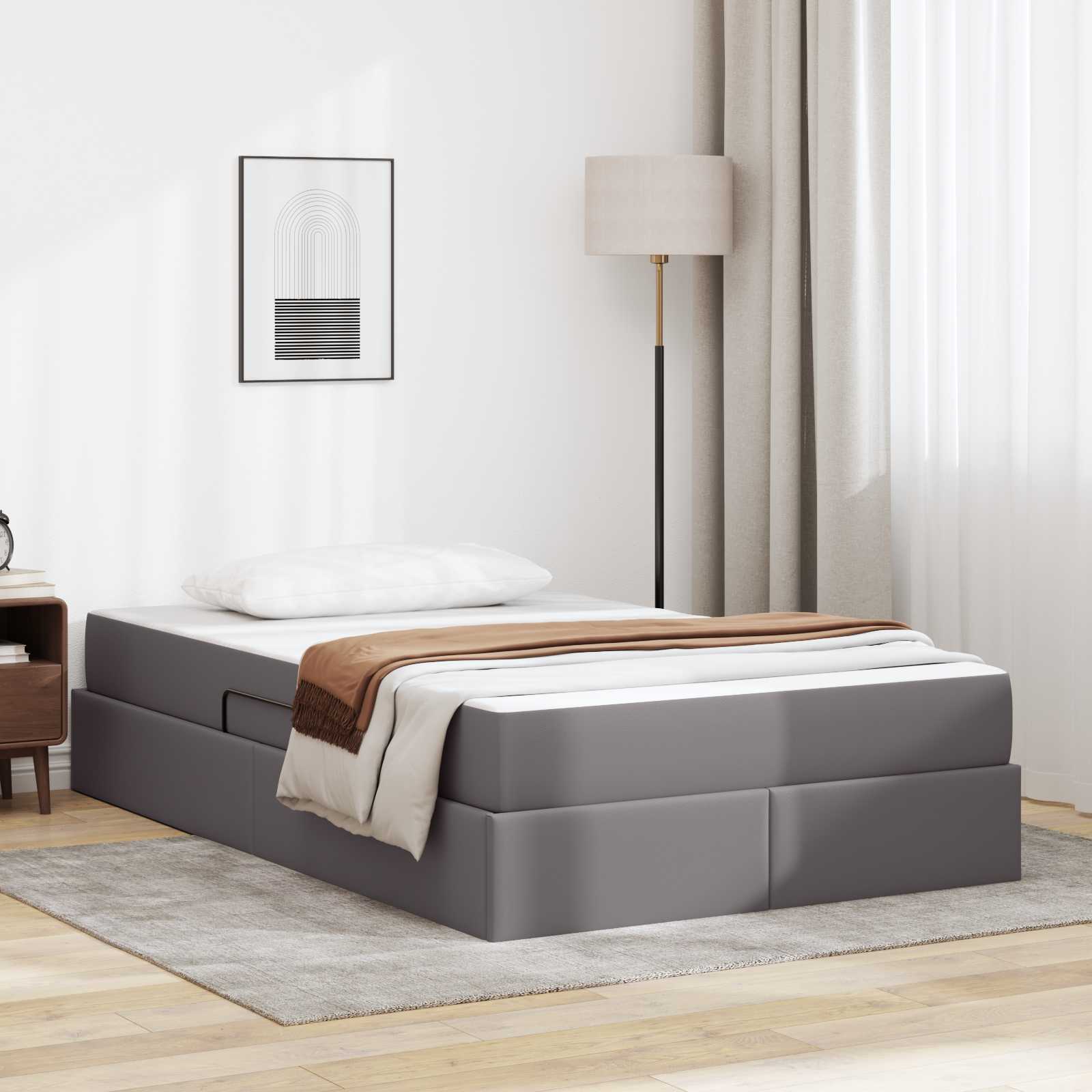 Lit avec rangement et matelas avec matelas 2 pcs Gris Cuir - XIOS