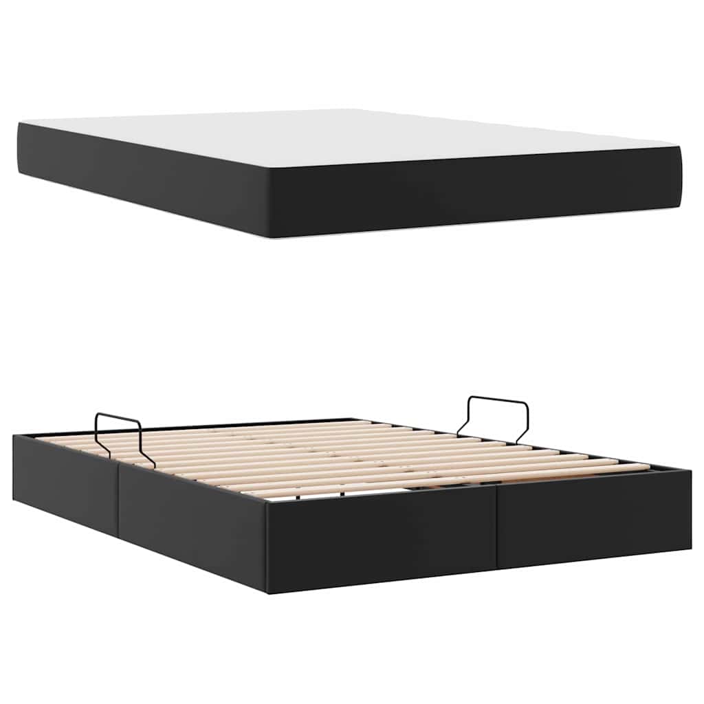 Lit avec rangement et matelas avec matelas 2 pcs Noir Cuir - XIOS