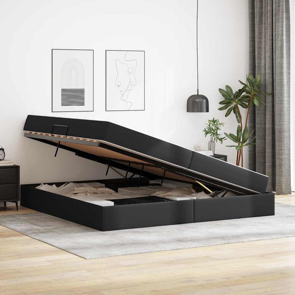 Lit avec rangement et matelas avec matelas 2 pcs Noir Cuir - XIOS