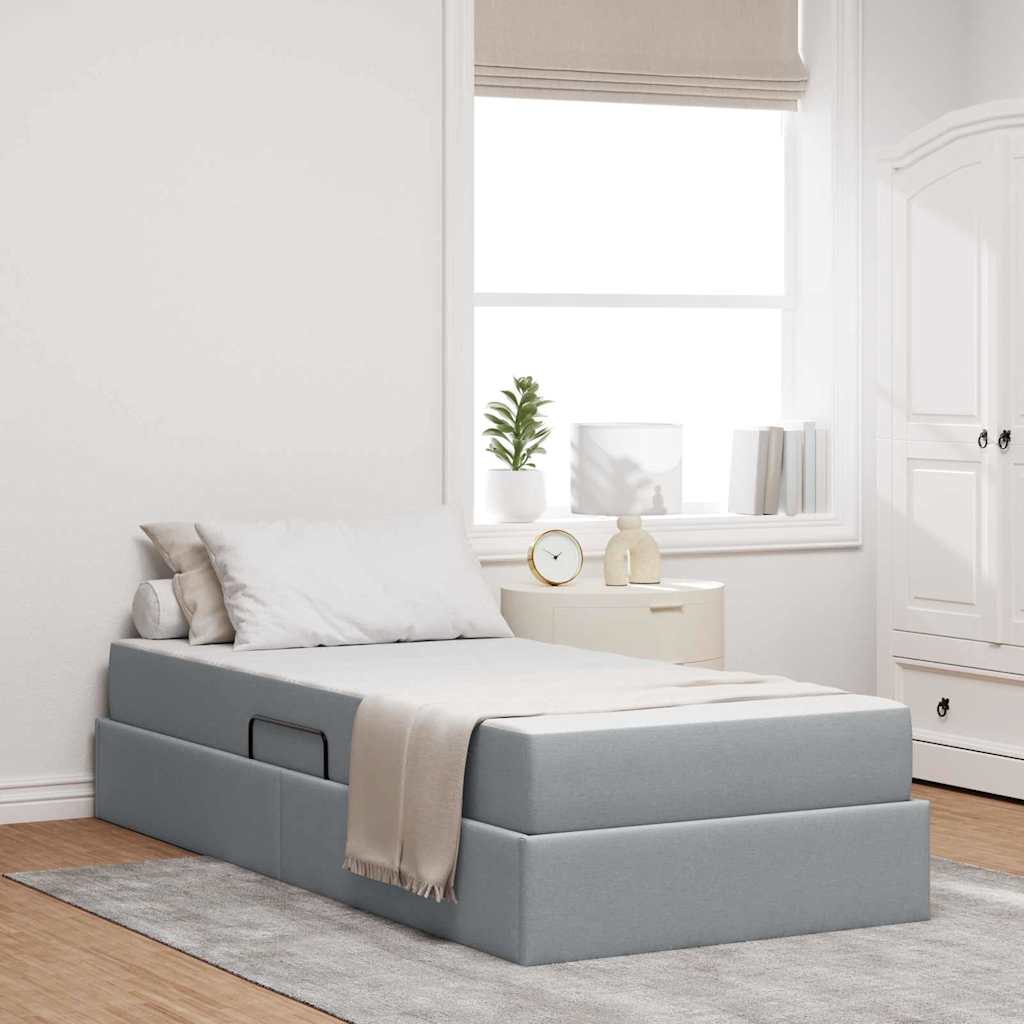 Lit avec rangement et matelas Gris clair 90 x 190 cm Polyester - XIOS
