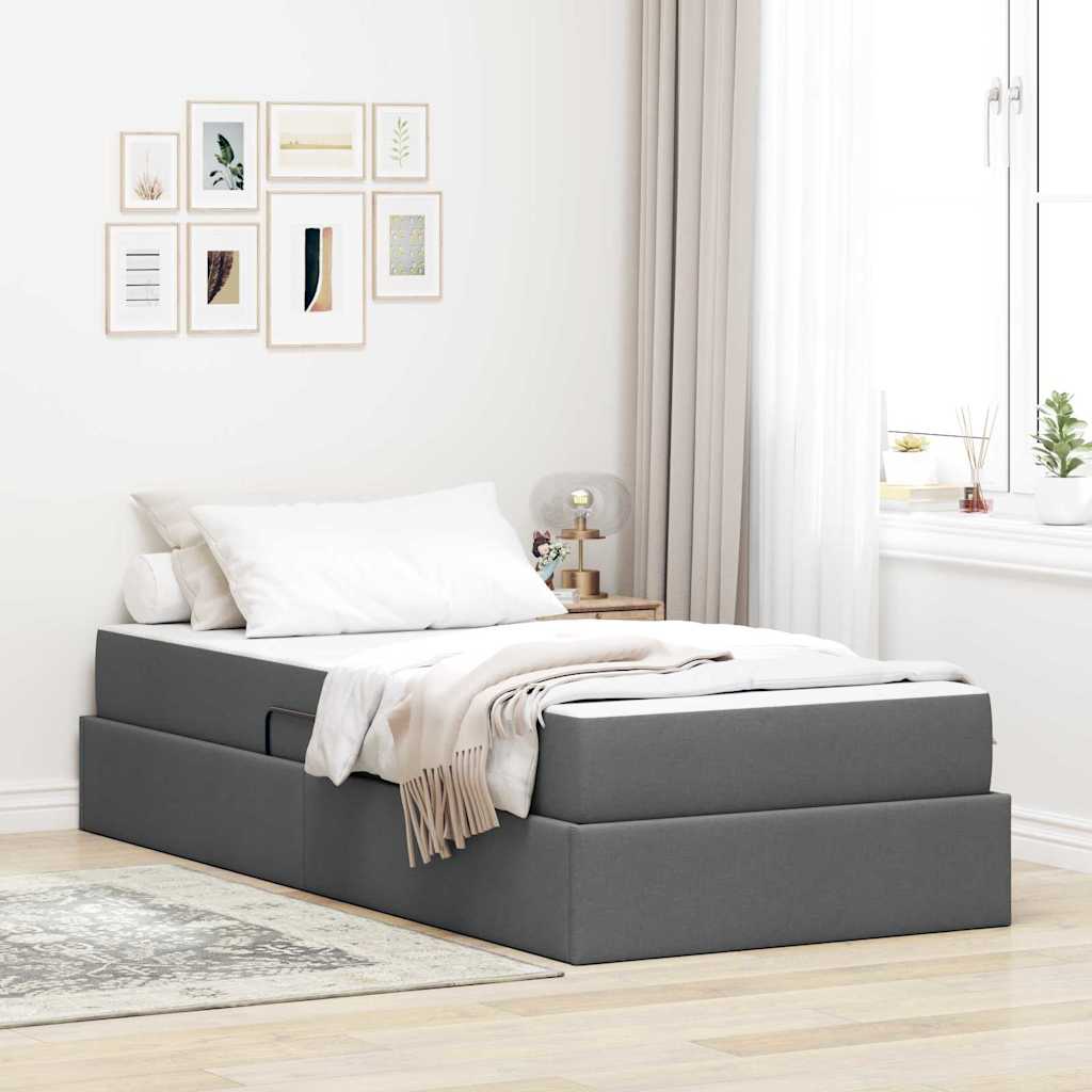 Lit avec rangement et matelas Gris foncé 90 x 190 cm Polyester - XIOS