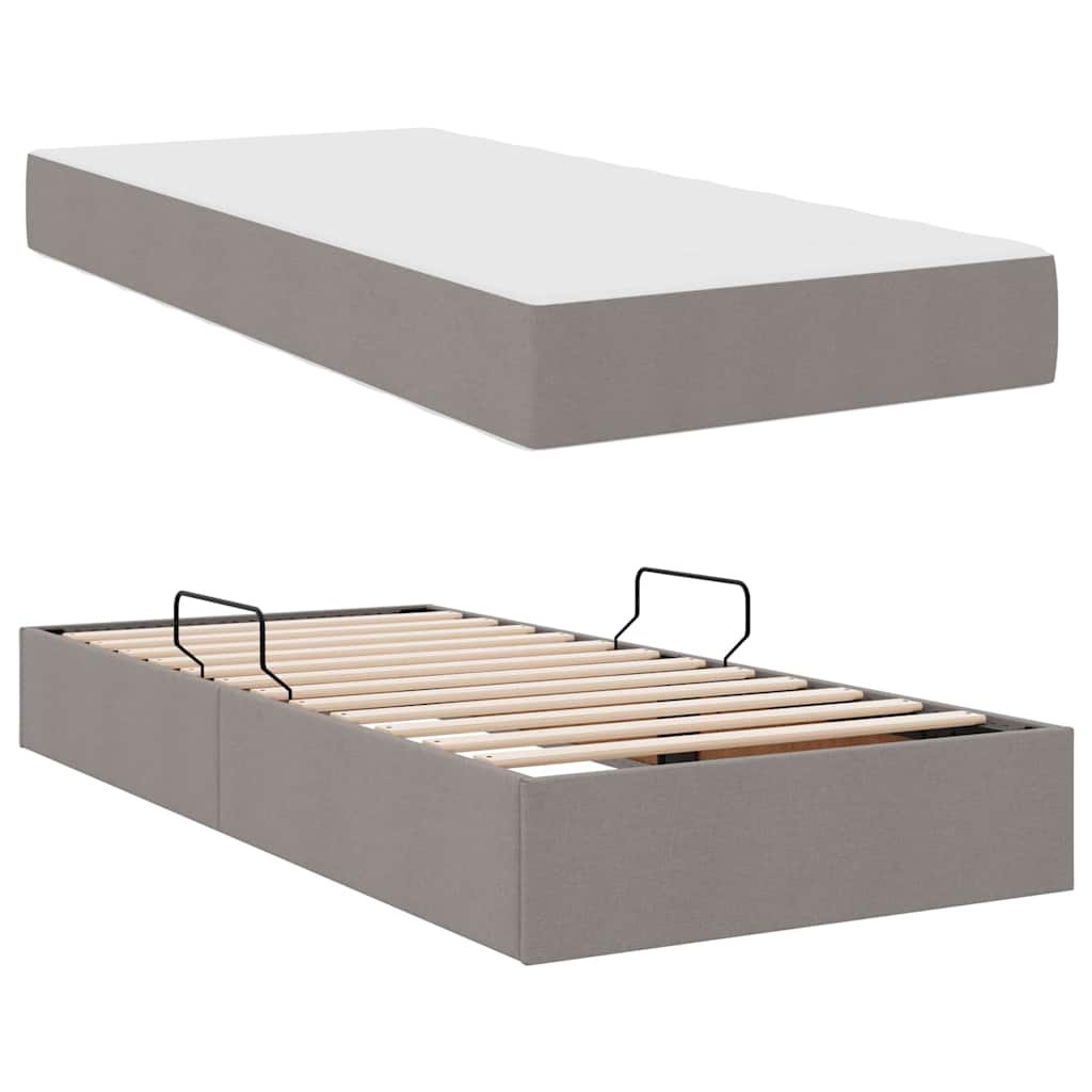 Lit avec rangement et matelas Taupe 90 x 190 cm Polyester - XIOS