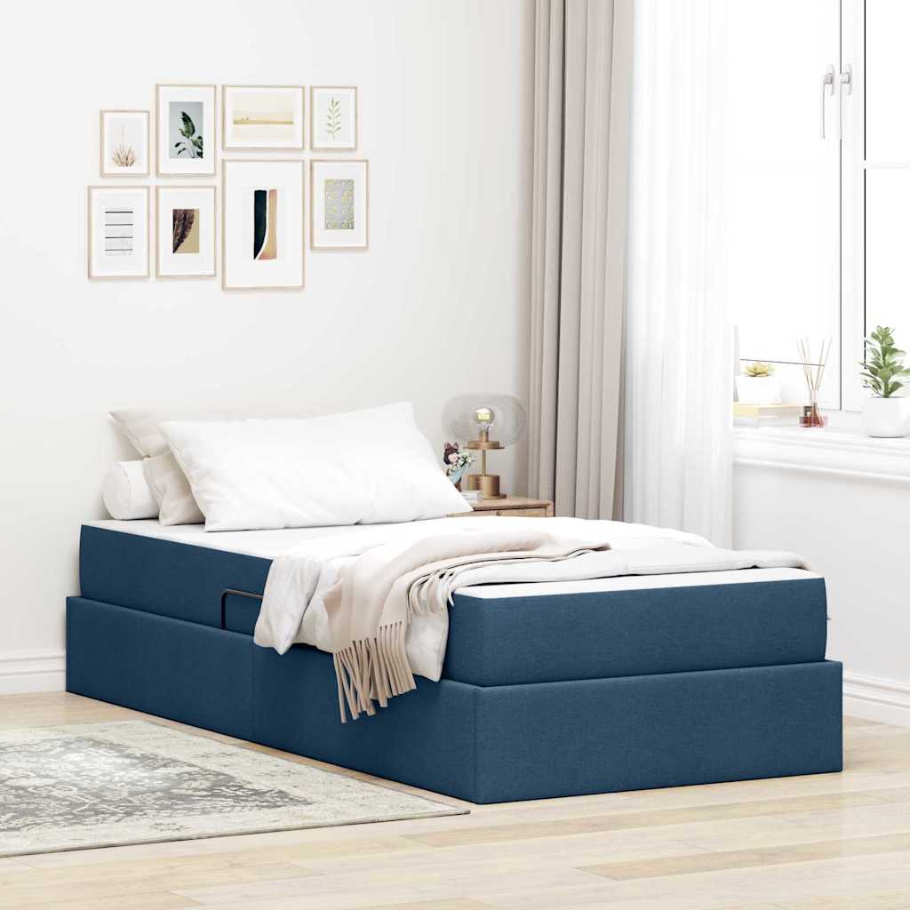 Lit avec rangement et matelas Bleu 90 x 190 cm Polyester - XIOS