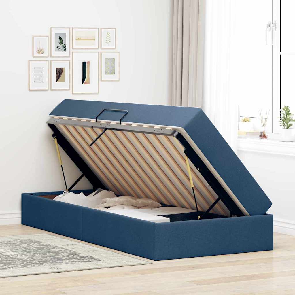 Lit avec rangement et matelas Bleu 90 x 190 cm Polyester - XIOS