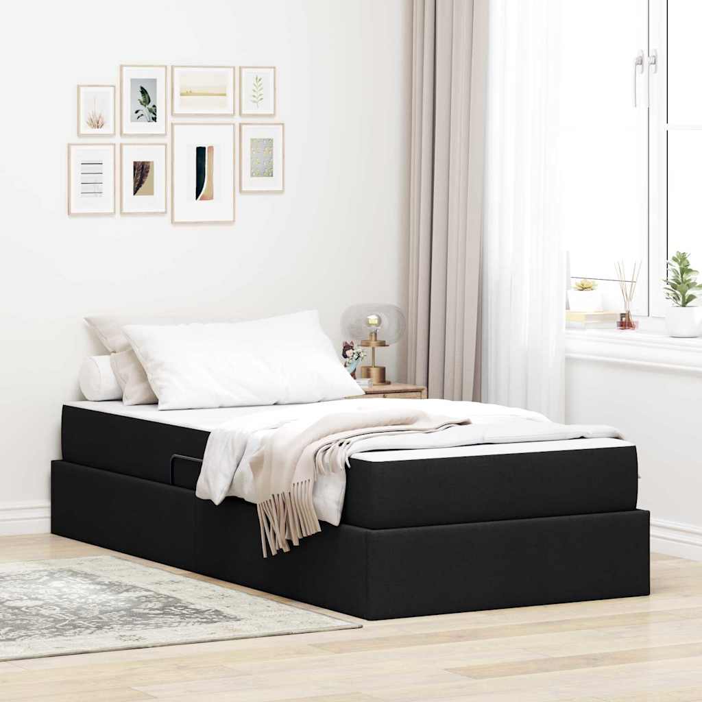 Lit avec rangement et matelas Noir 90 x 200 cm Polyester - XIOS