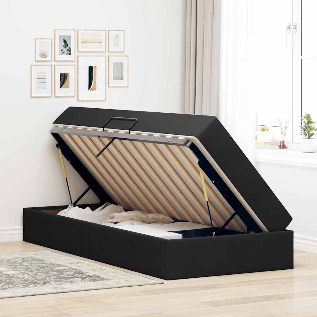Lit avec rangement et matelas Noir 90 x 200 cm Polyester - XIOS