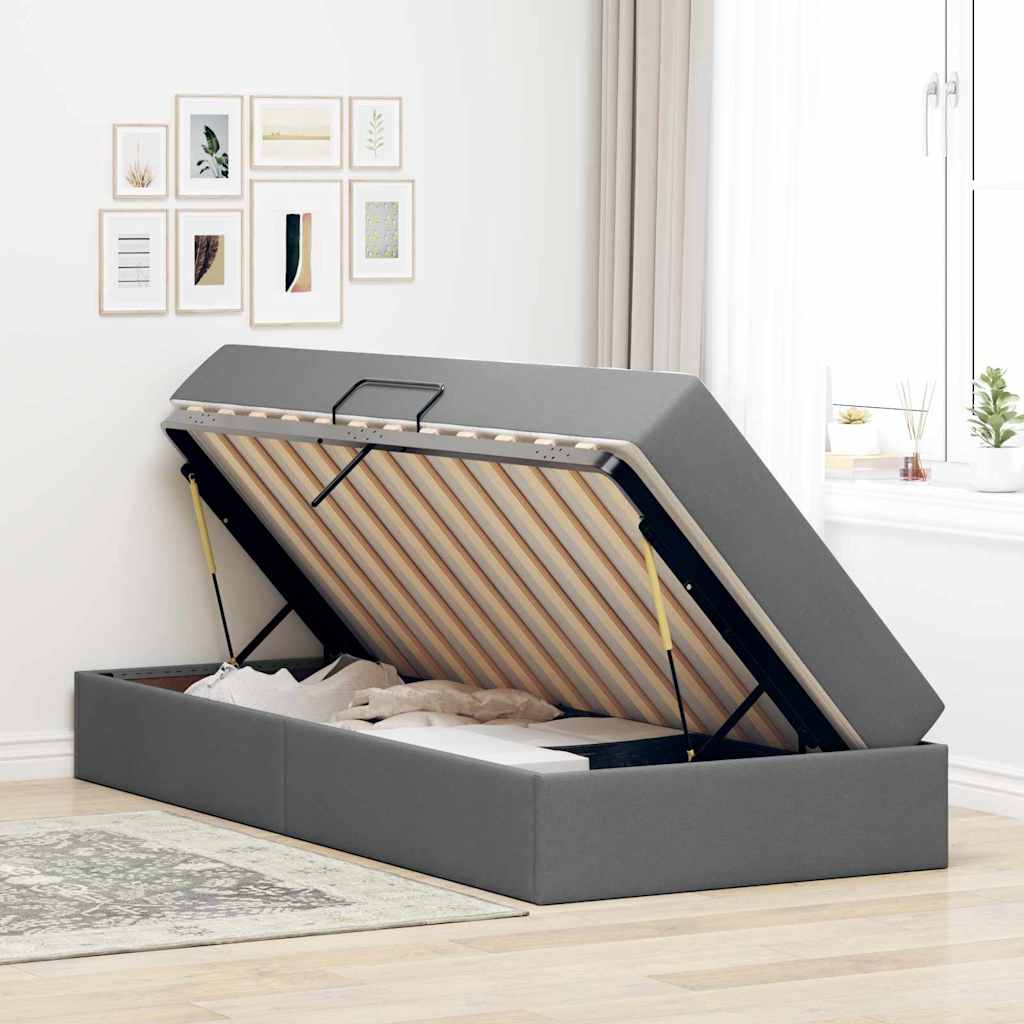 Lit avec rangement et matelas Gris foncé 100 x 200 cm Polyester - XIOS