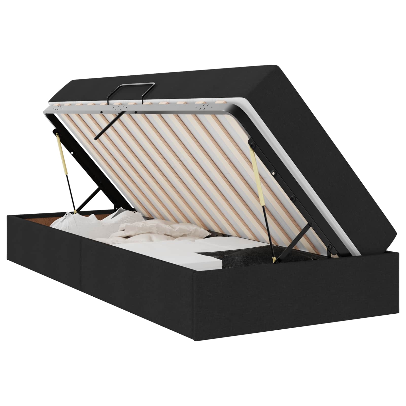 Lit avec rangement et matelas Noir 100 x 200 cm Polyester - XIOS
