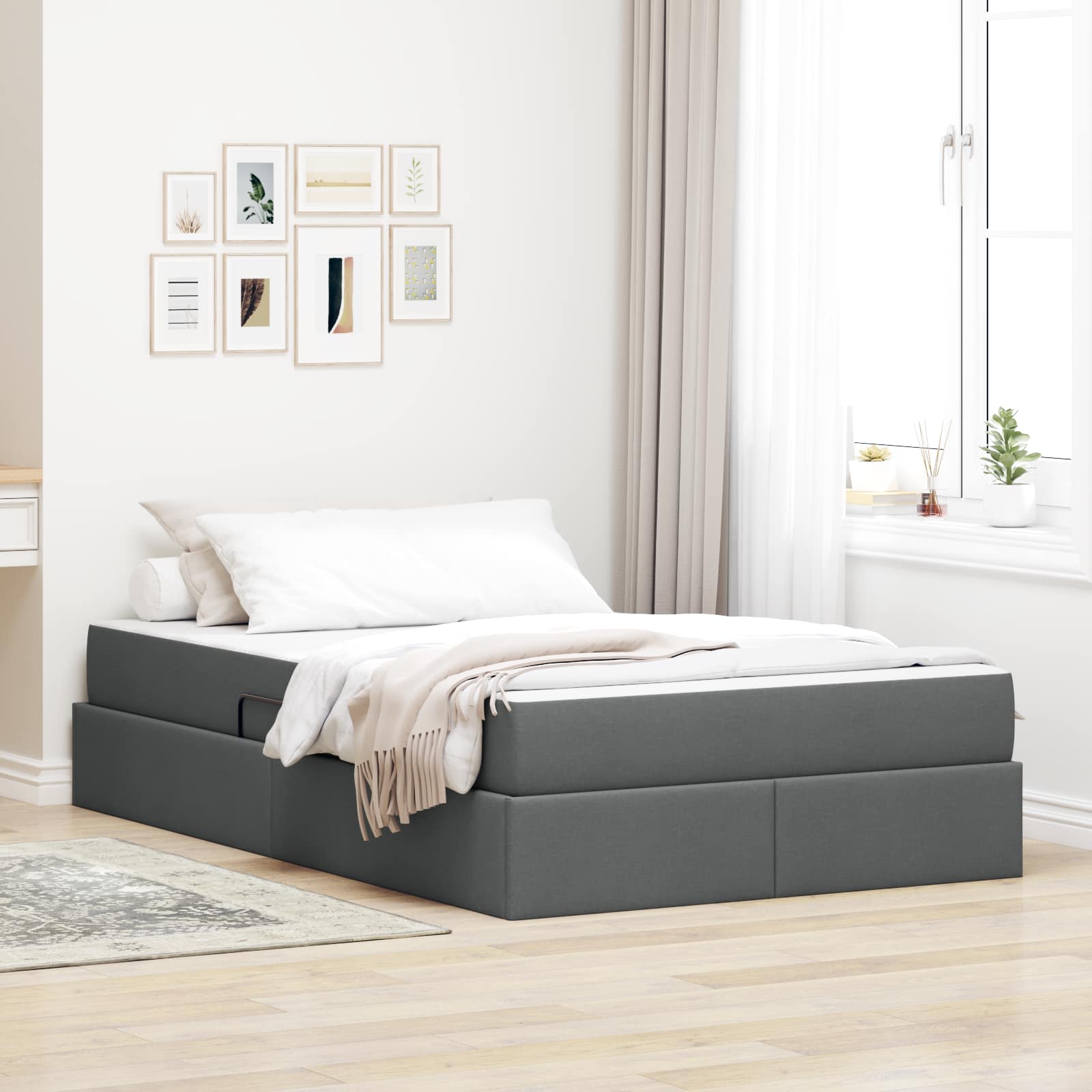 Lit avec rangement et matelas Gris foncé 120 x 190 cm Polyester - XIOS