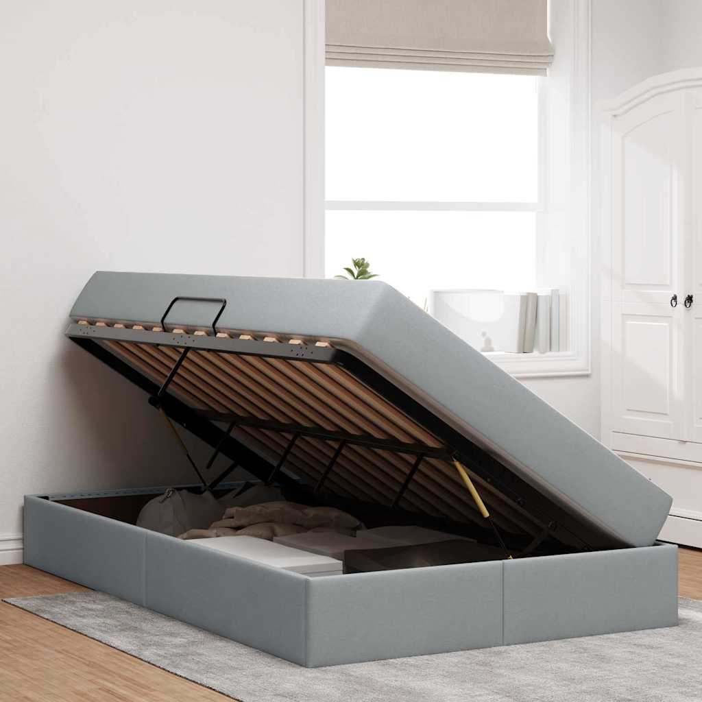 Lit avec rangement et matelas Gris clair 120 x 200 cm Polyester - XIOS