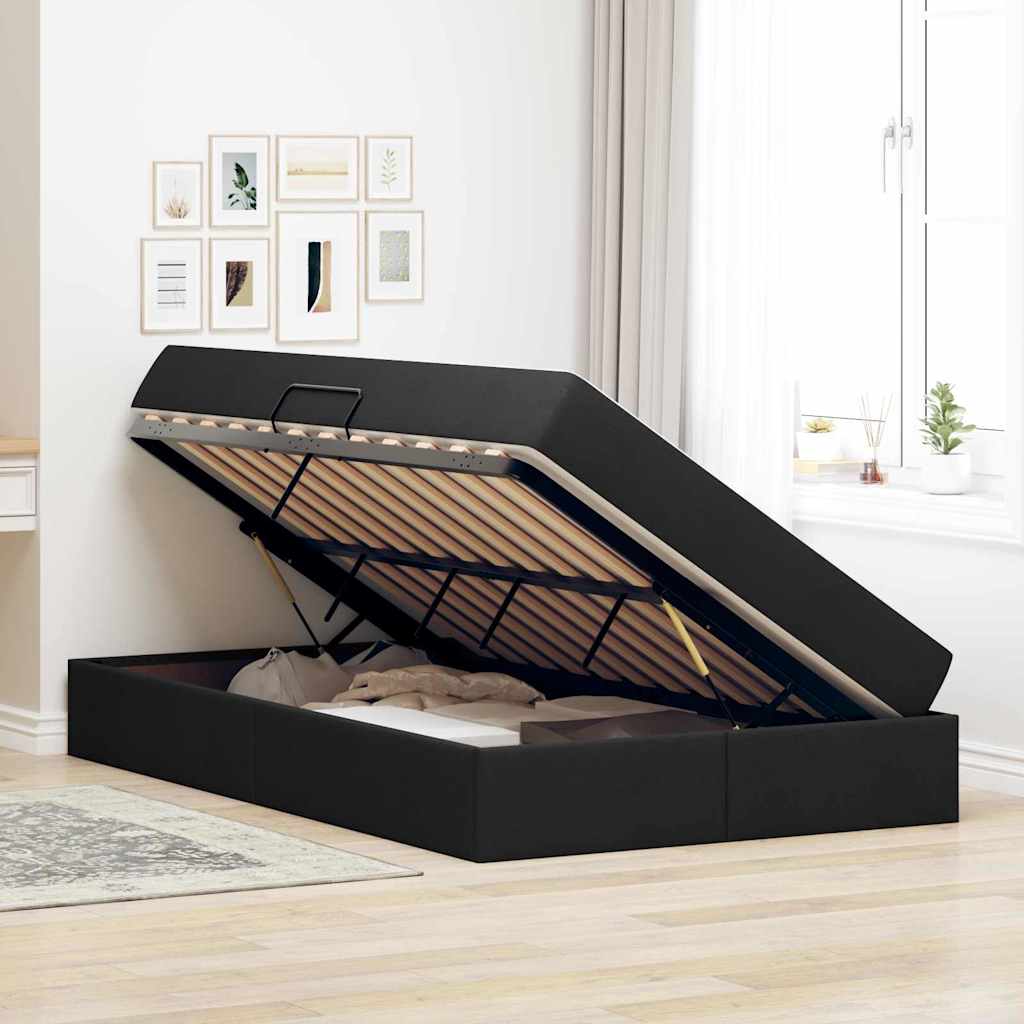 Lit avec rangement et matelas Noir 120 x 200 cm Polyester - XIOS