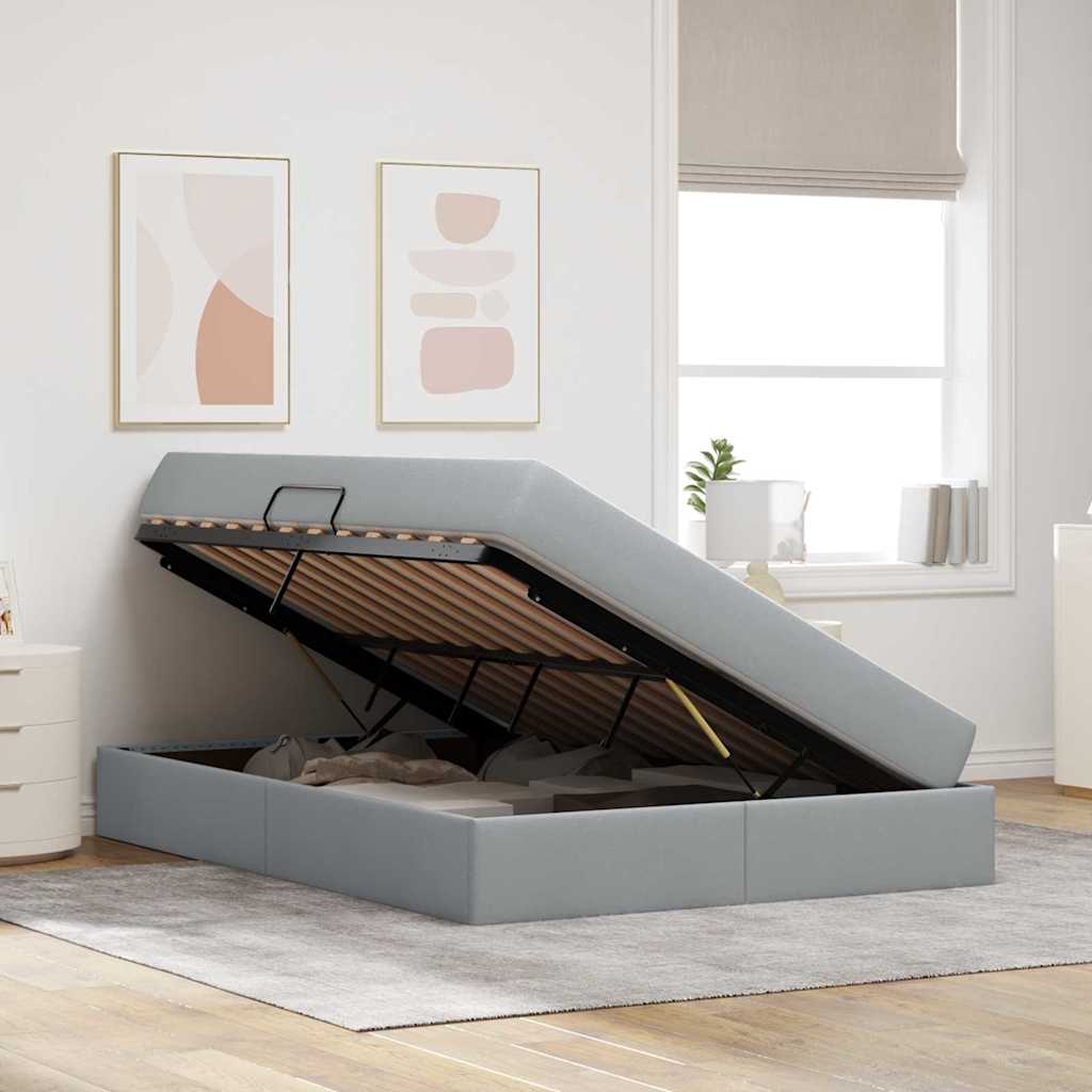 Lit avec rangement et matelas Gris clair 140 x 190 cm Polyester - XIOS