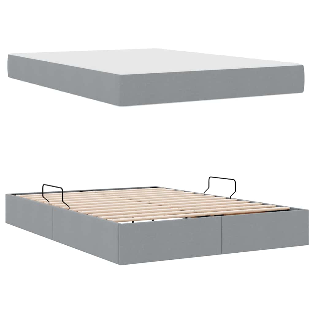 Lit avec rangement et matelas Gris clair 140 x 190 cm Polyester - XIOS
