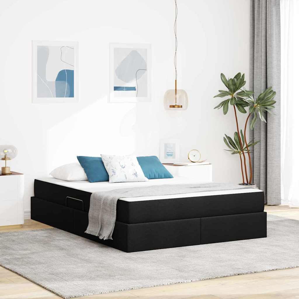 Lit avec rangement et matelas Noir 140 x 190 cm Polyester - XIOS