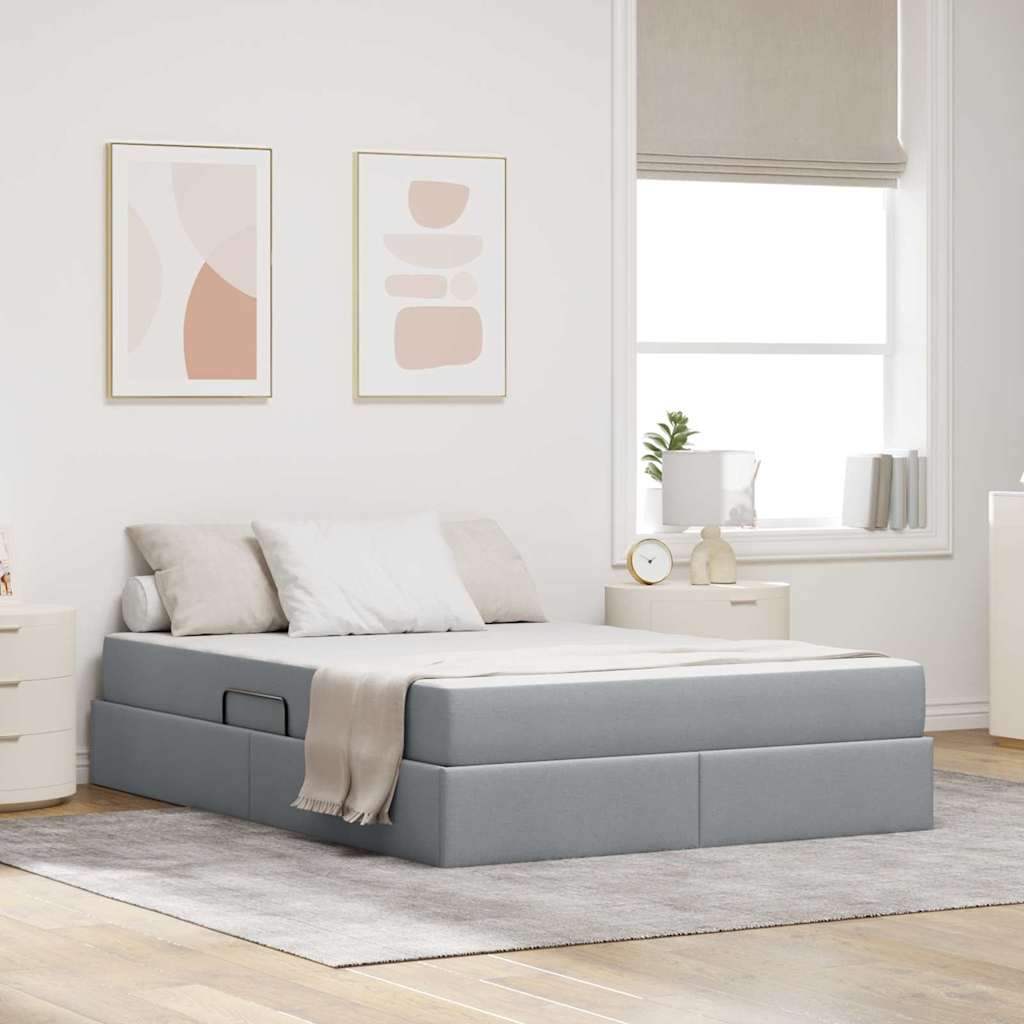 Lit avec rangement et matelas Gris clair 140 x 200 cm Polyester - XIOS
