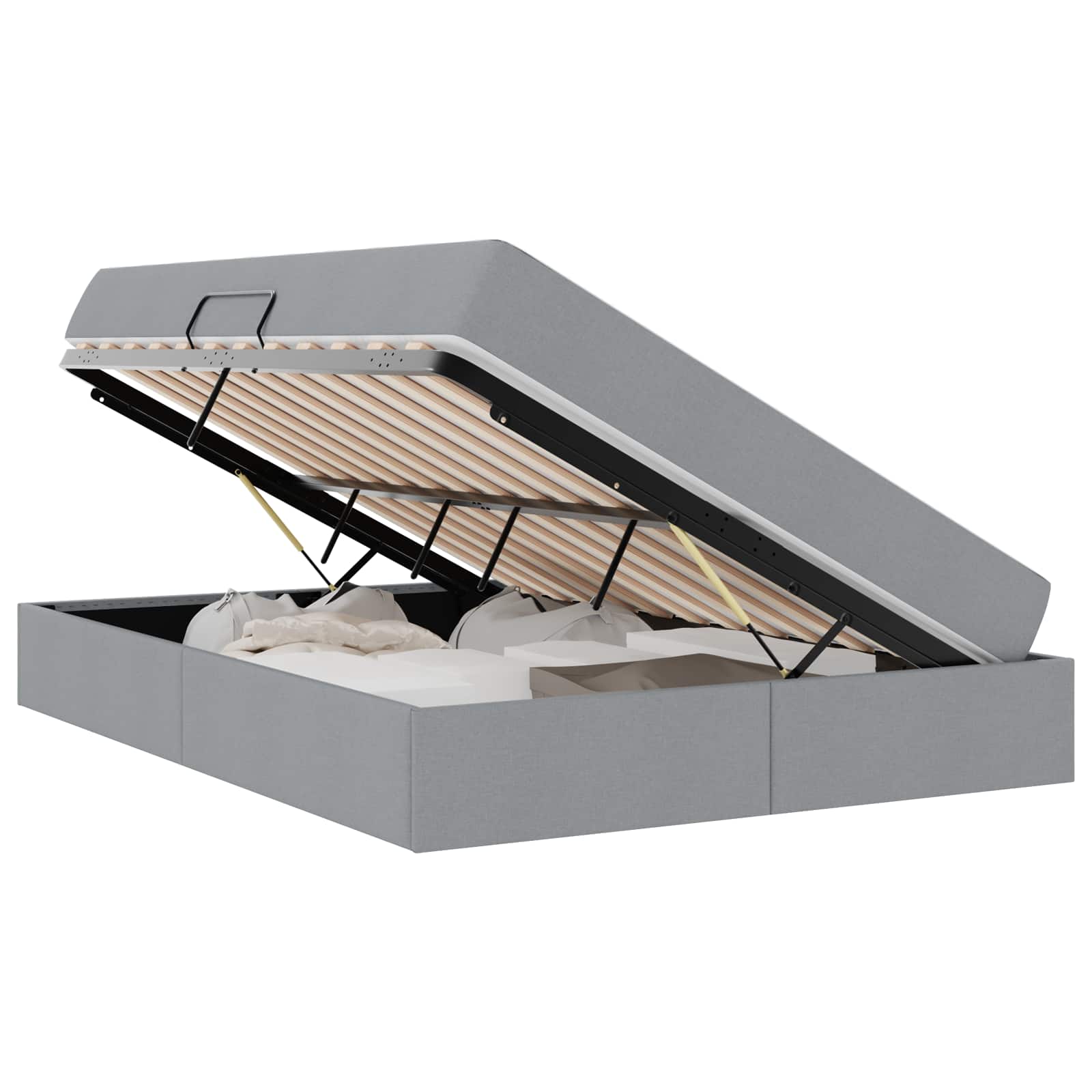 Lit avec rangement et matelas Gris clair 140 x 200 cm Polyester - XIOS