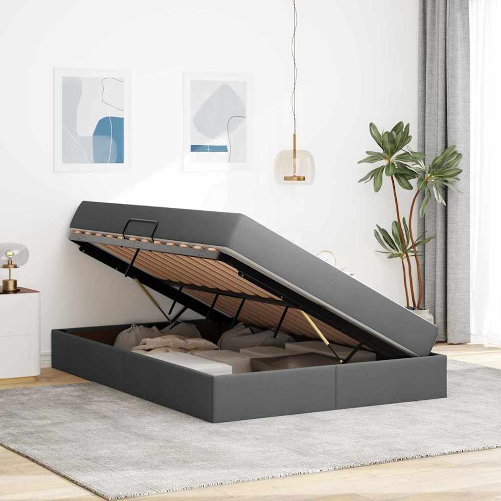 Lit avec rangement et matelas Gris foncé 140 x 200 cm Polyester - XIOS