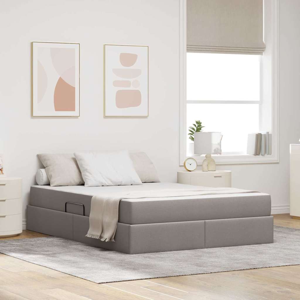 Lit avec rangement et matelas Taupe 140 x 200 cm Polyester - XIOS