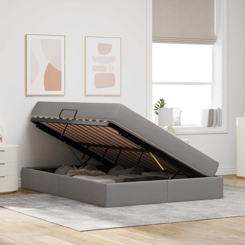 Lit avec rangement et matelas Taupe 140 x 200 cm Polyester - XIOS